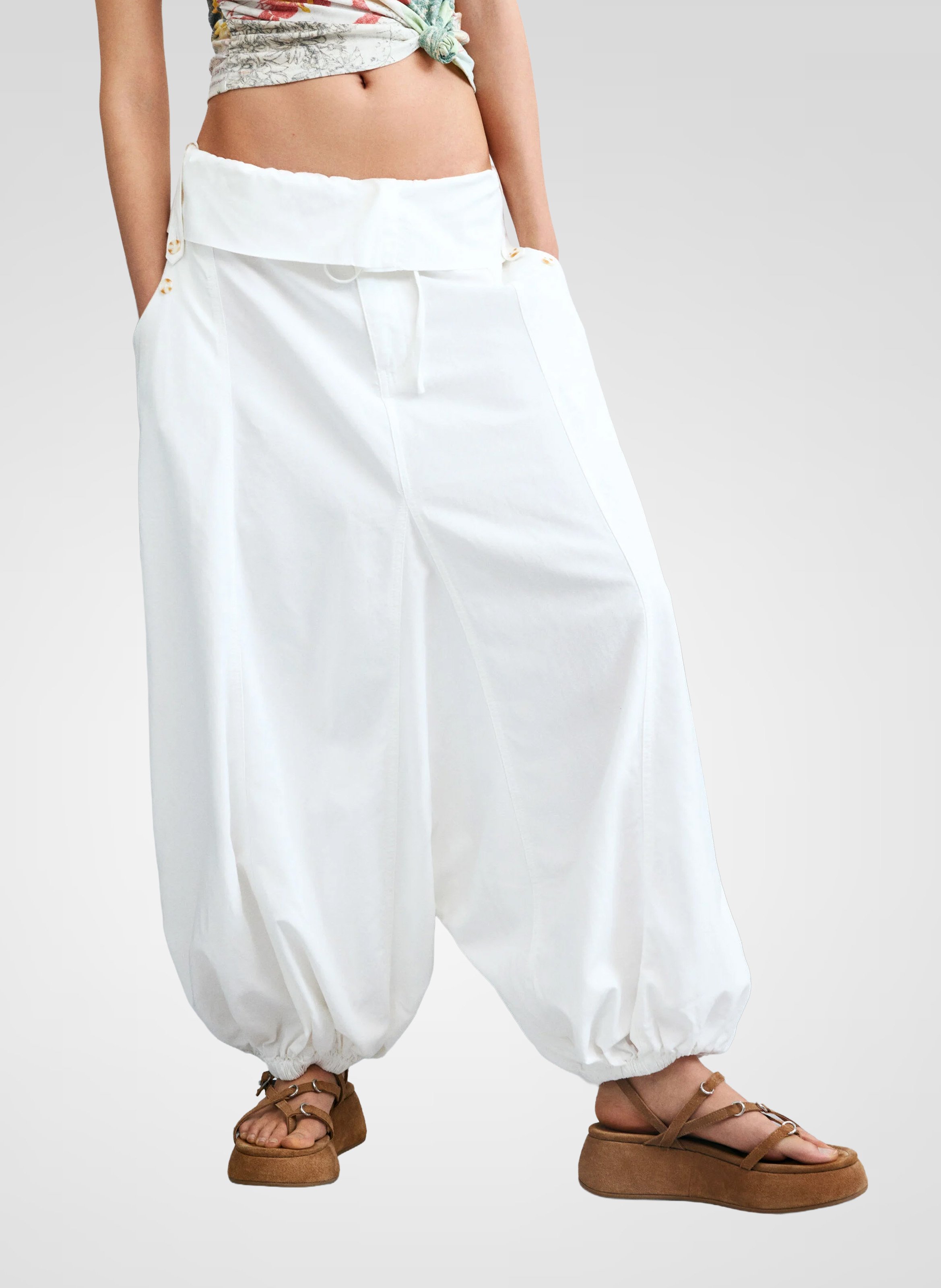 Pantalon ballon en coton mélangé DESIGUAL Blanc