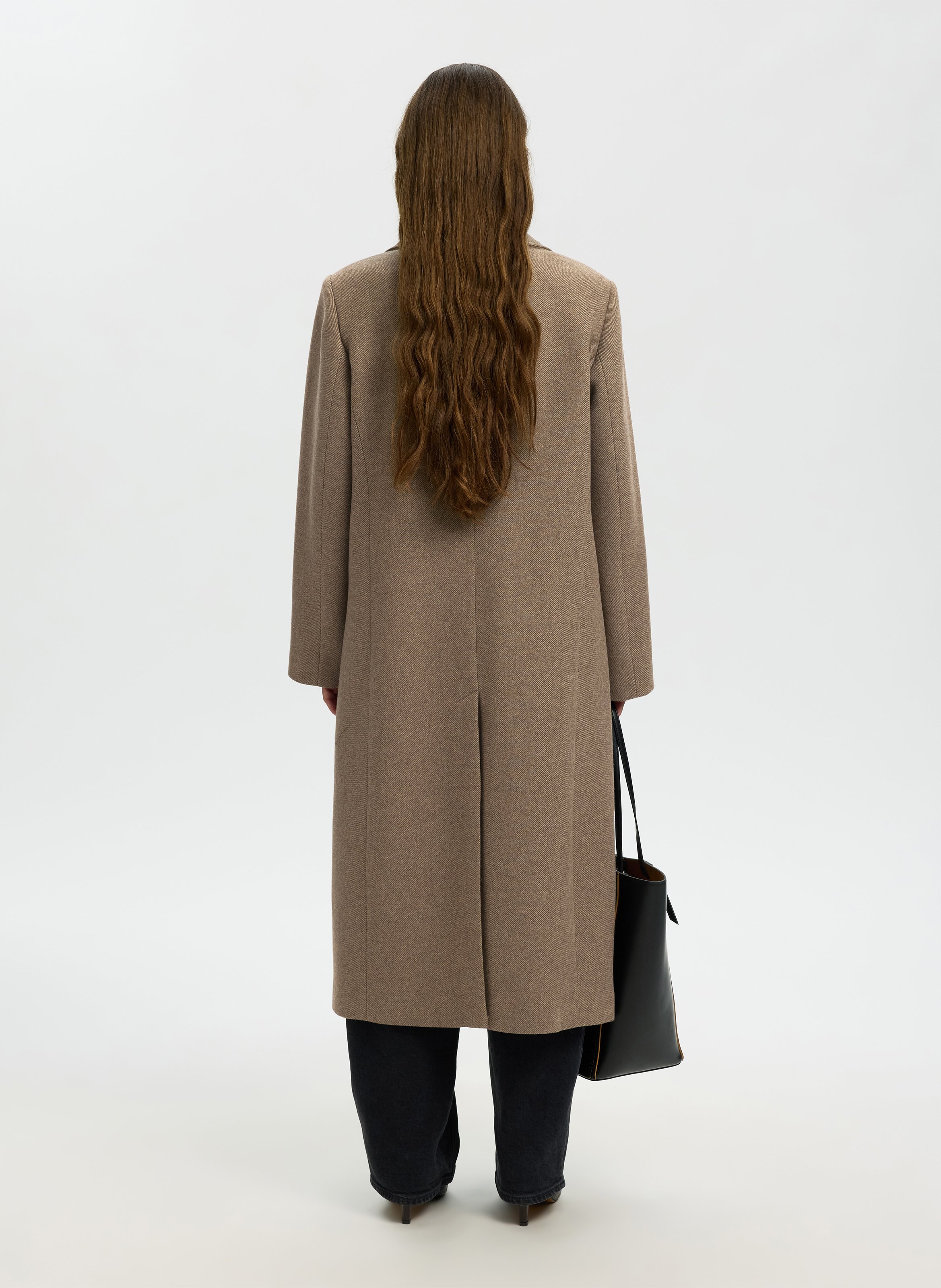 Manteau long ample en laine mélangée SELECTED Marron