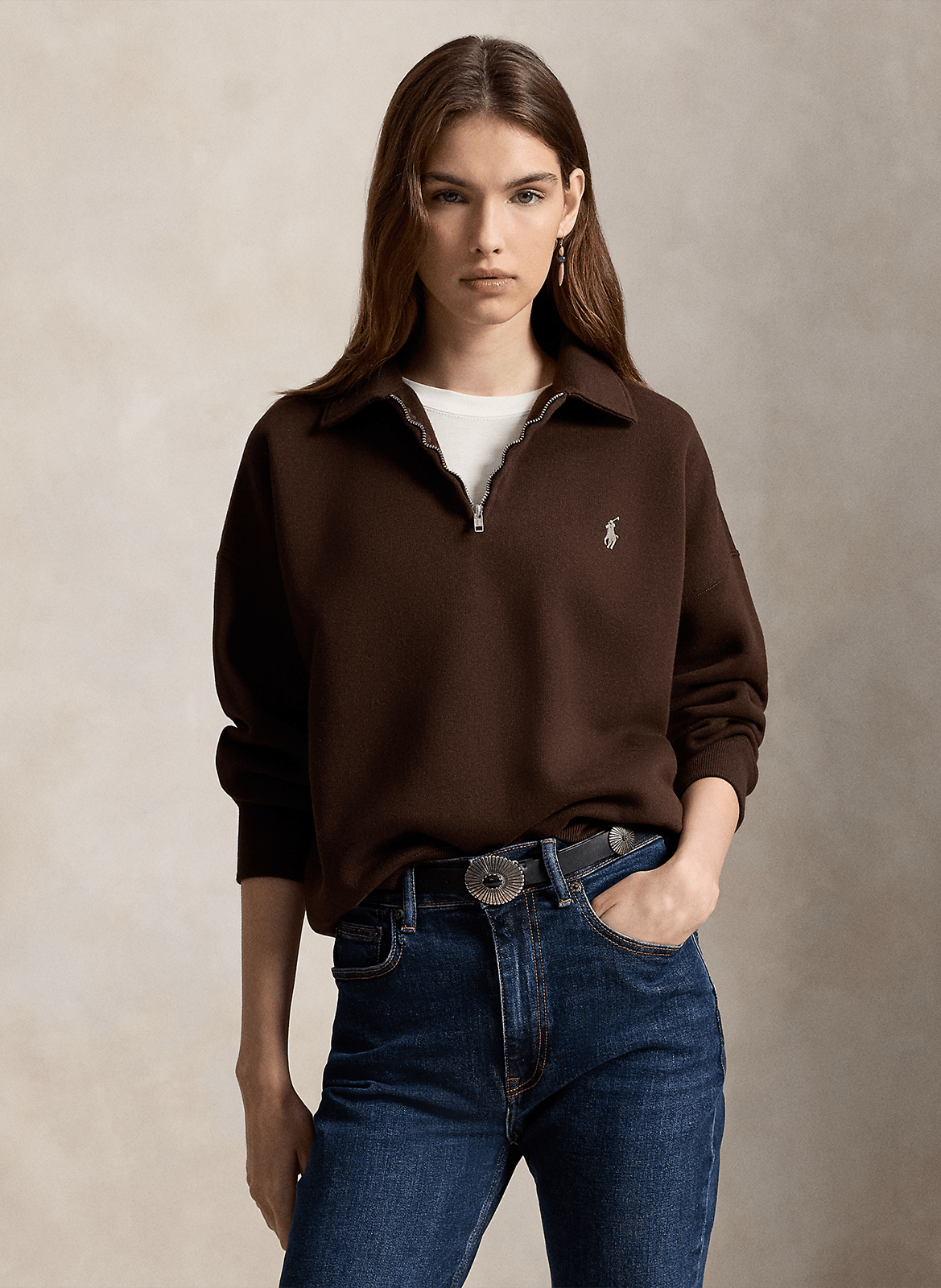 Oversized high-neck sweatshirt in blended cotton. POLO RALPH LAUREN