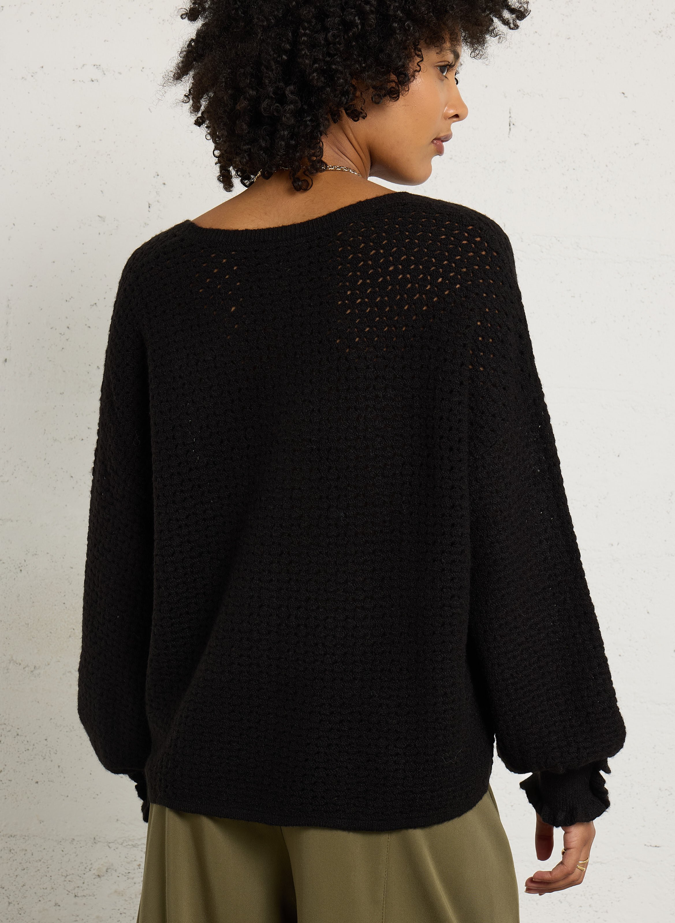 Oversized openwork V-neck sweater LA PETITE ETOILE Black
