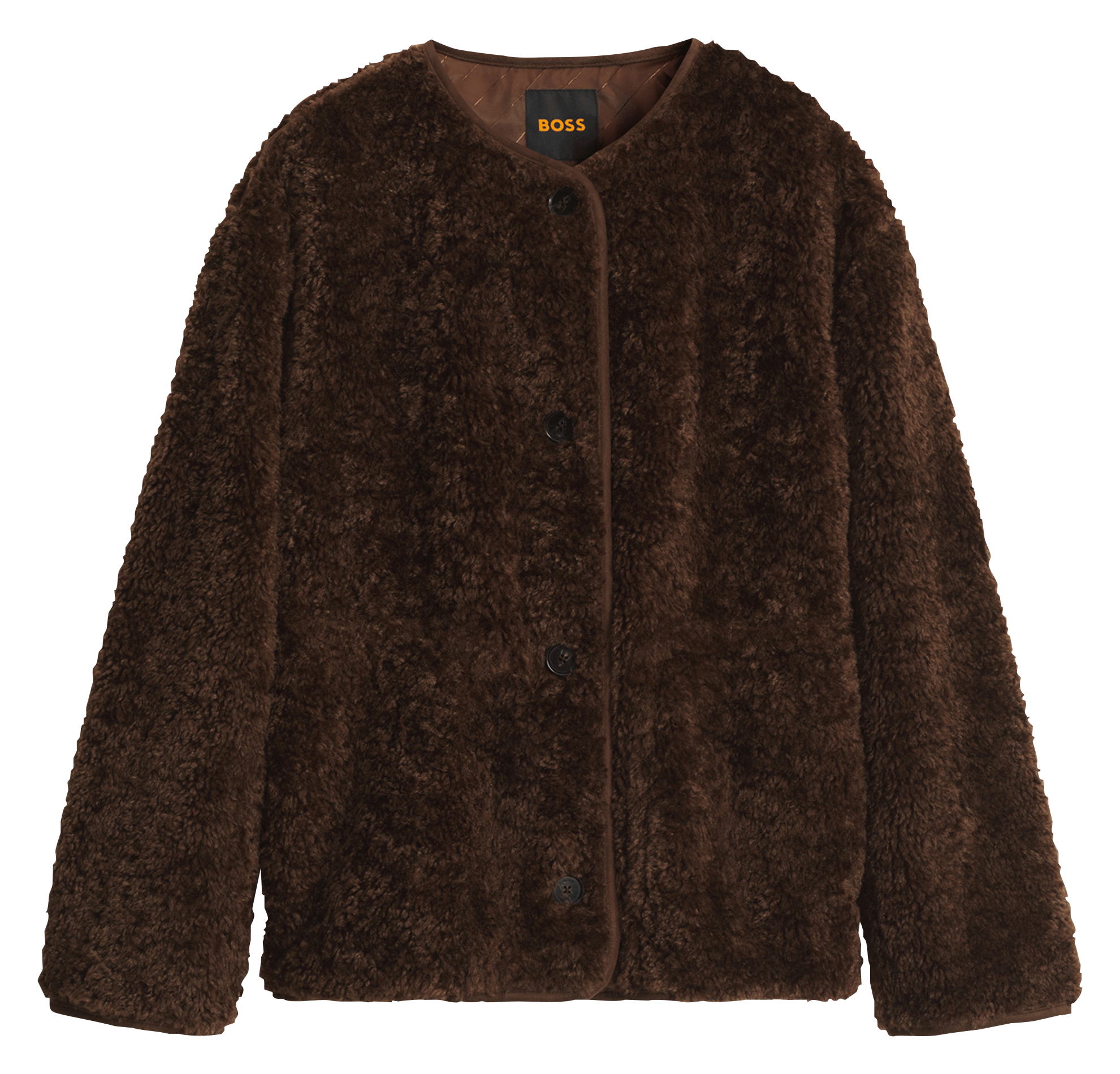 Straight-cut button-up teddy coat BOSS Brown