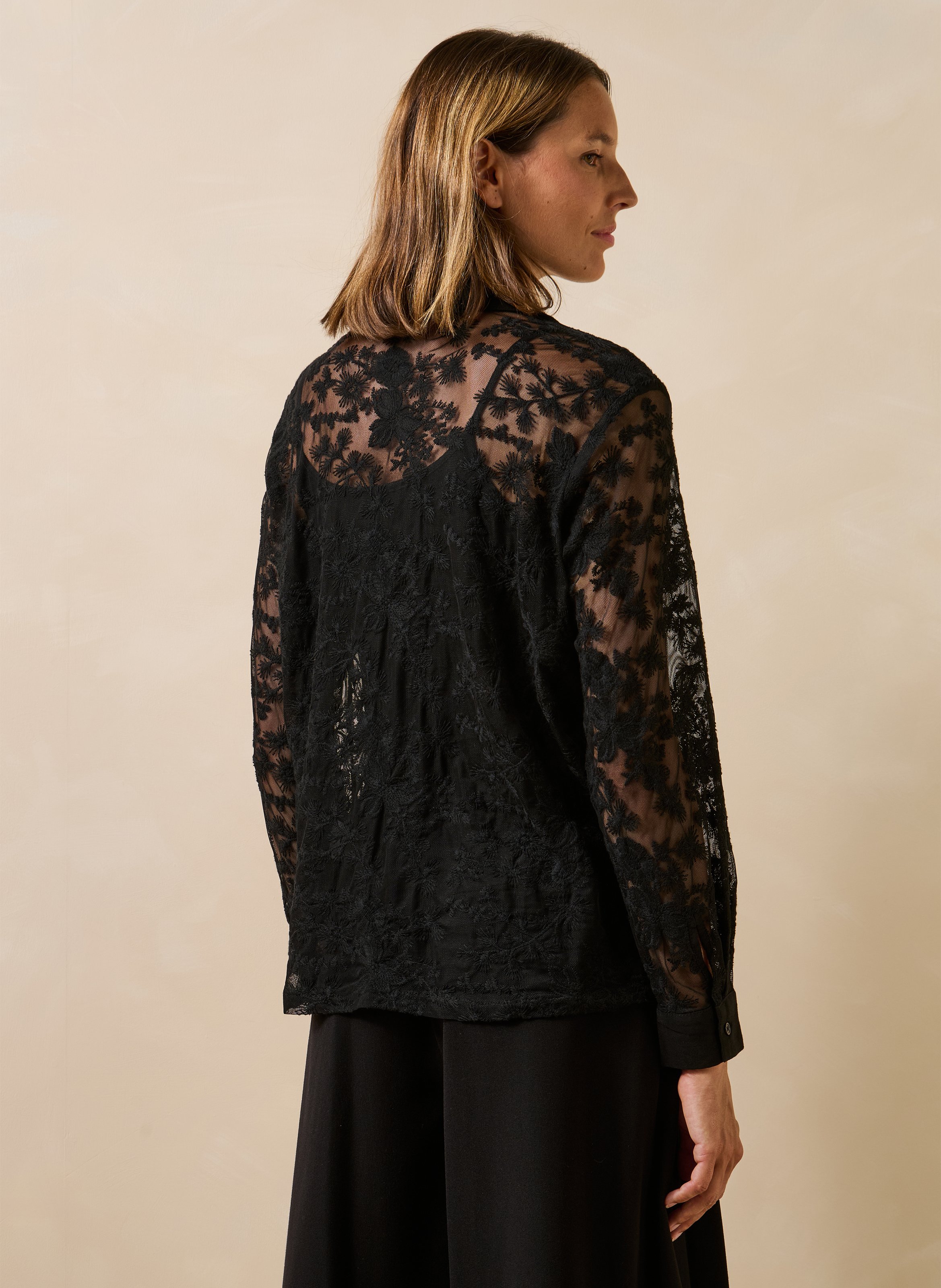 Chemise droite en dentelle LA FEE MARABOUTEE Noir