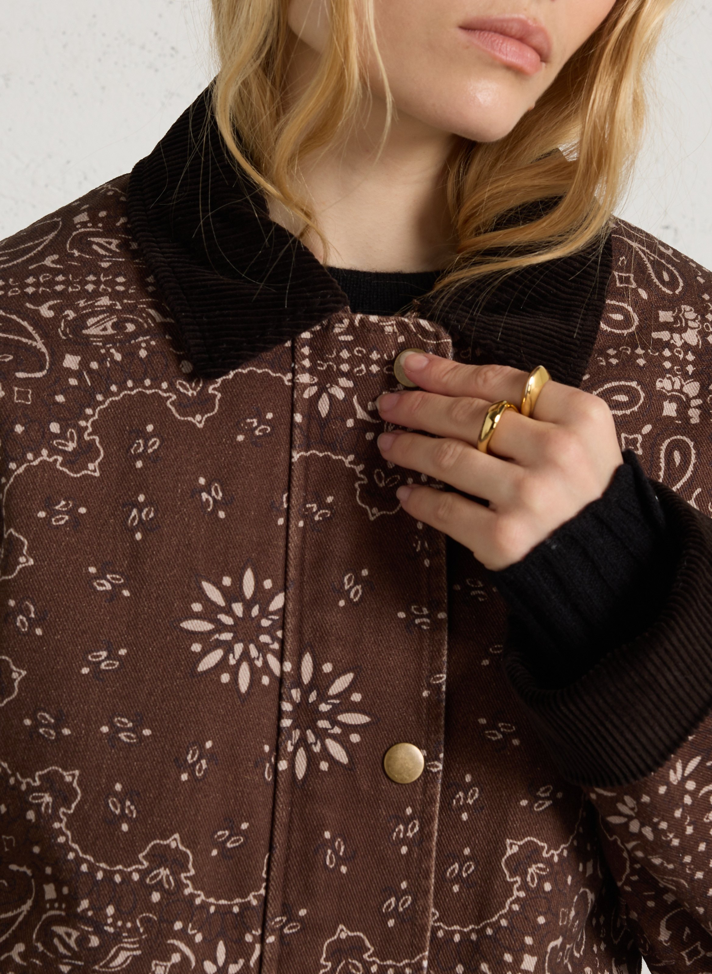 Blouson imprimé à col velours côtelé SUD EXPRESS Marron