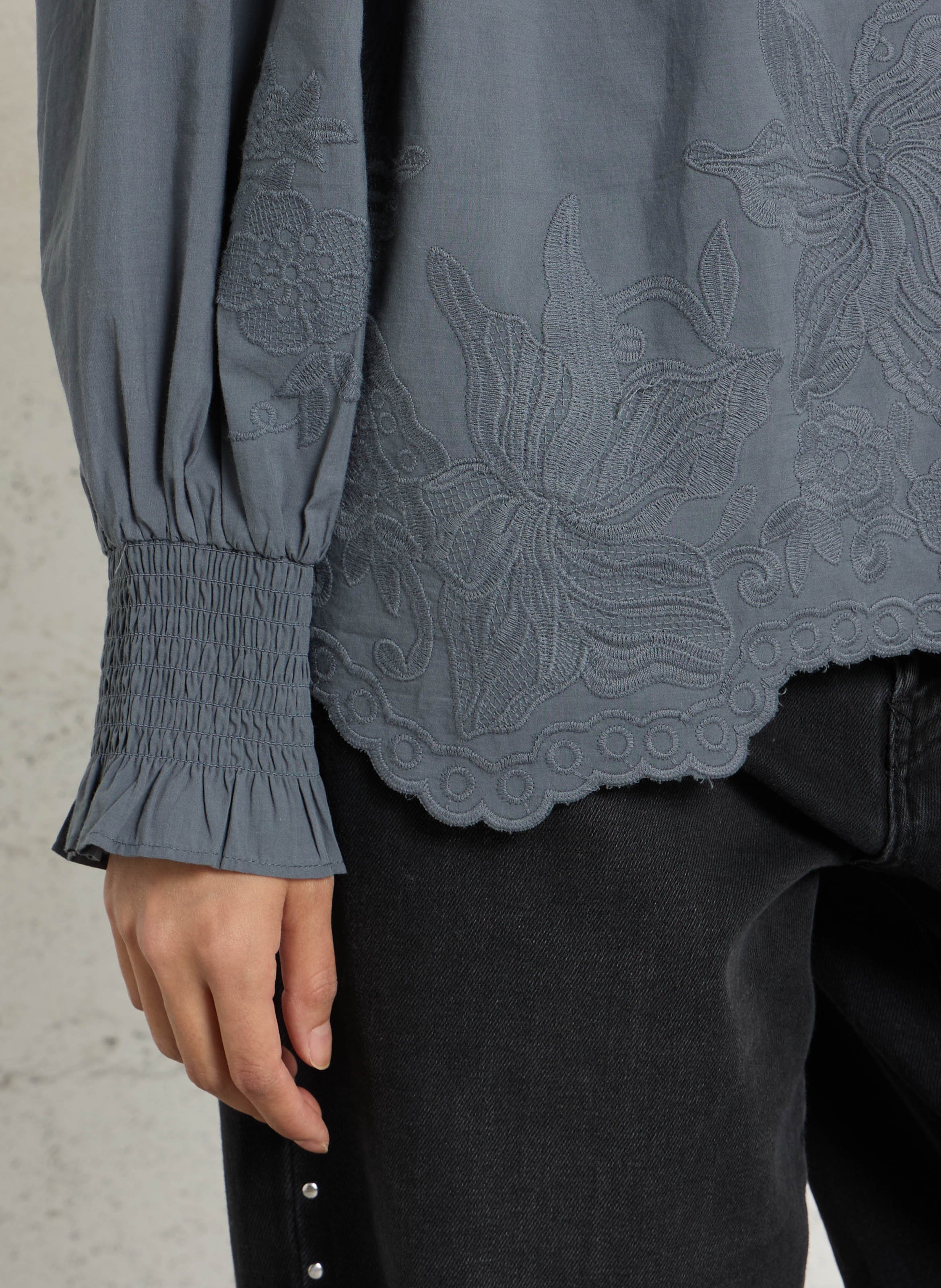 Blouse col à nouer brodée SUD EXPRESS Gris