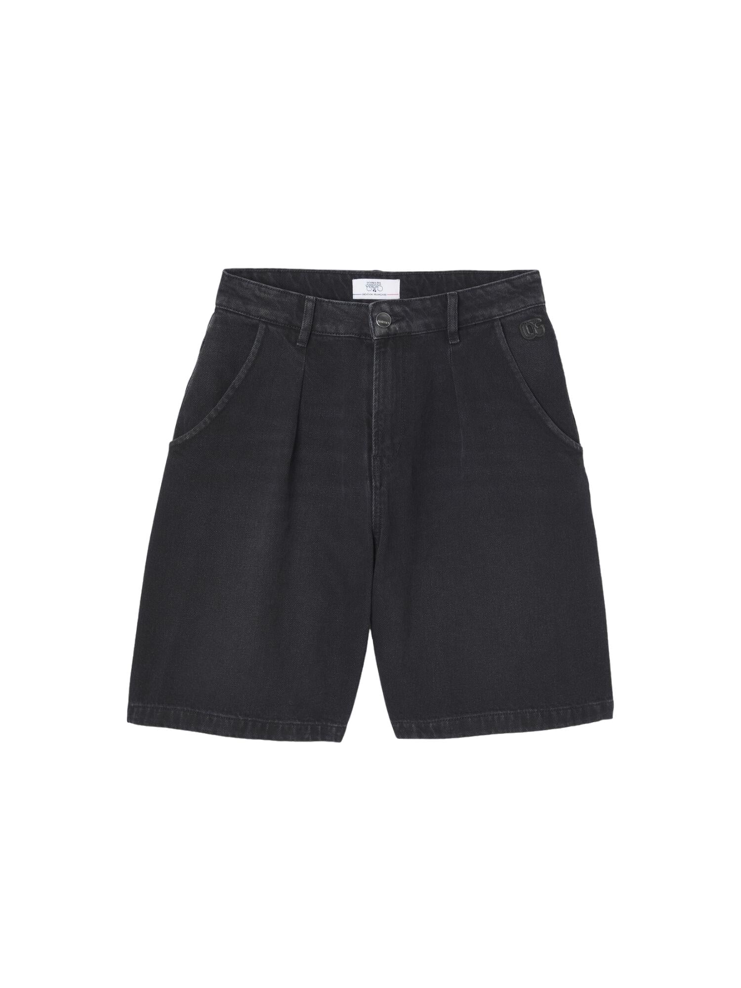 High-waisted zip-front denim Bermuda shorts LE TEMPS DES CERISES Black