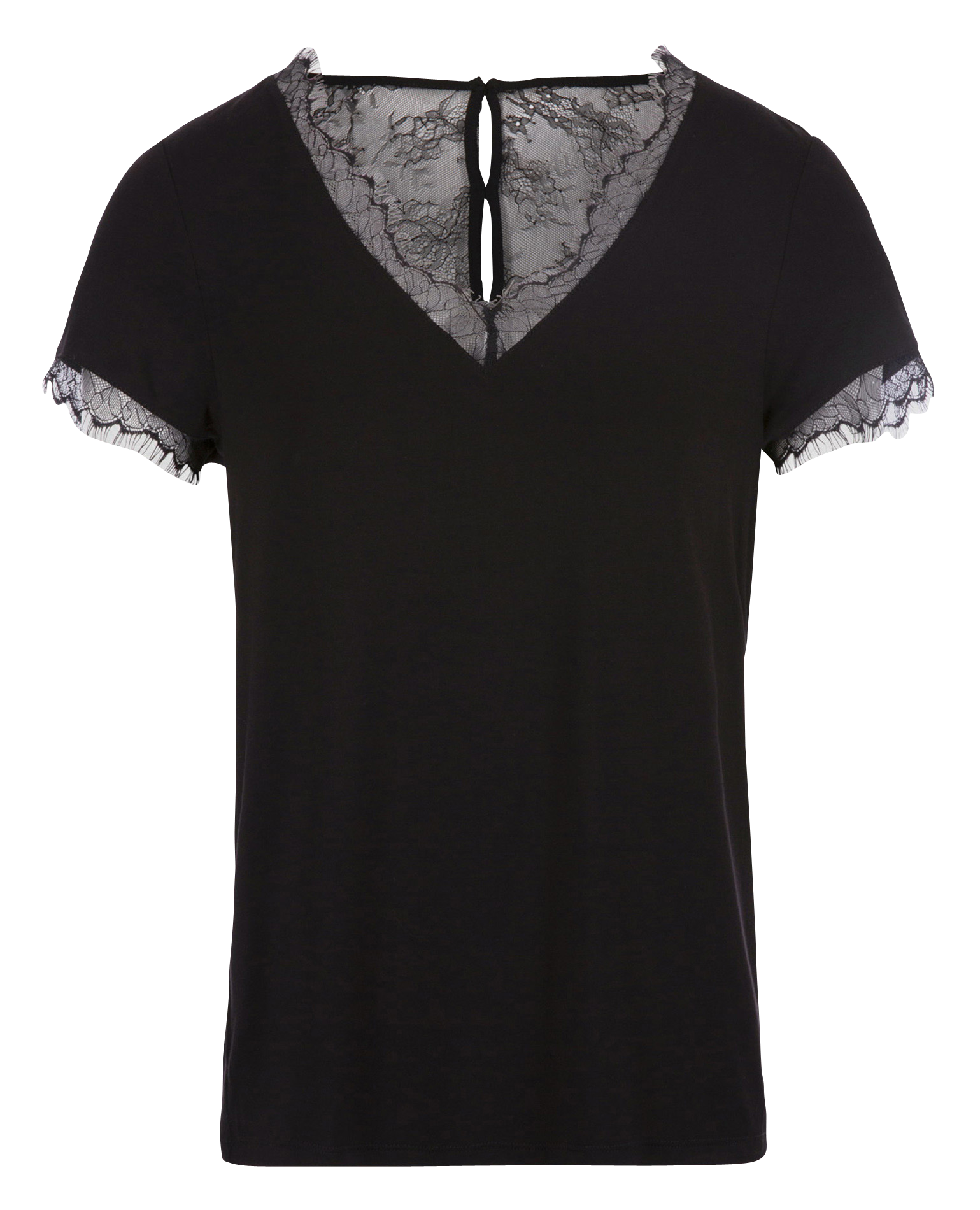 T-Shirt mit V-Ausschnitt und Spitzeneinsätzen MORGAN Schwarz