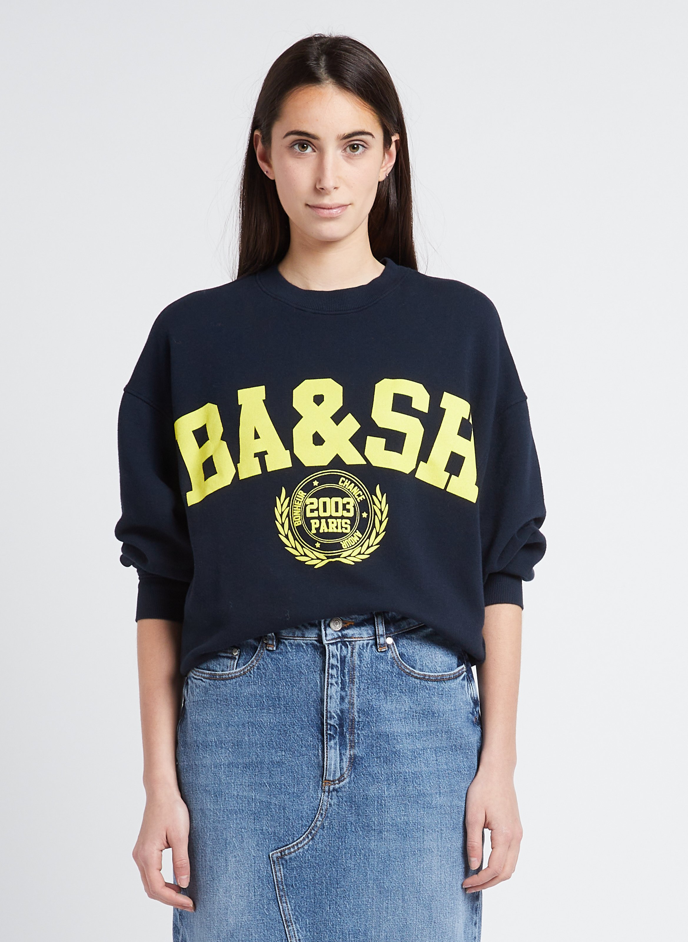 Pull oversize col rond en coton mélangé BA&SH Bleu