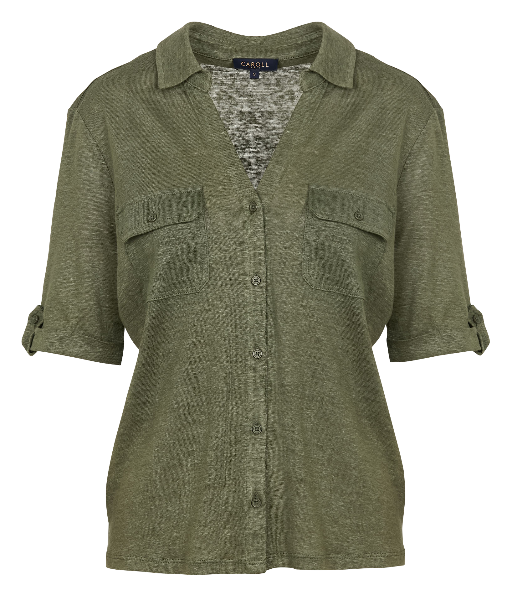 Straight linen shirt CAROLL Green