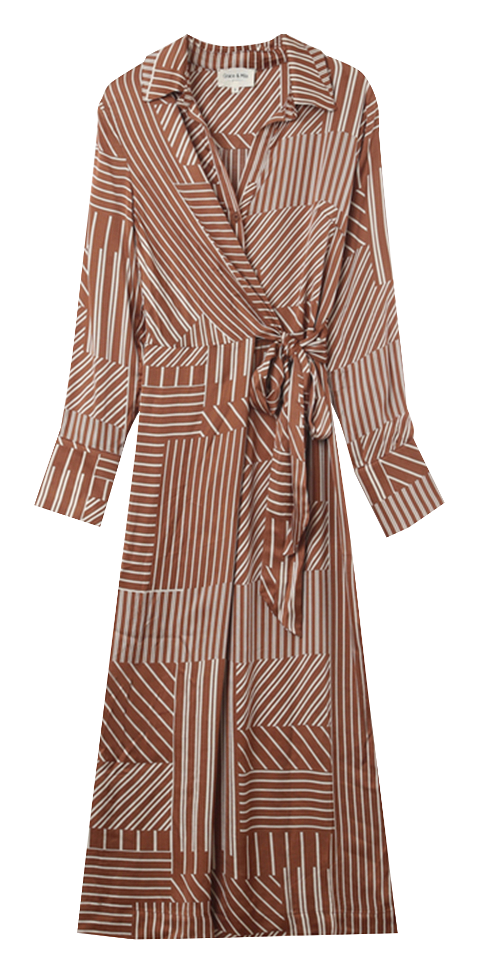 Printed satin long shirt dress GRACE ET MILA Brown