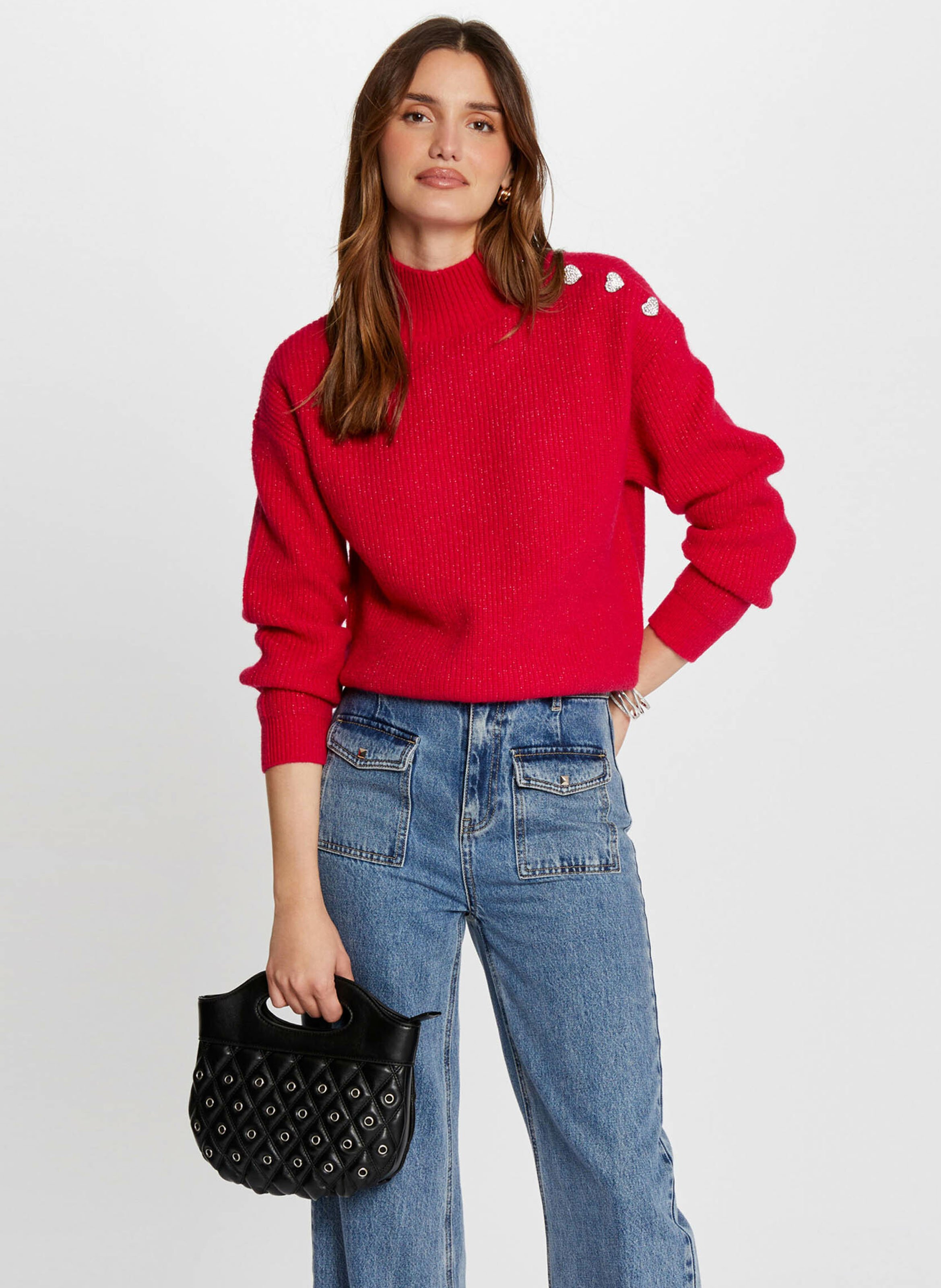 Gerade geschnittener Pullover mit Stehkragen MORGAN Rosa