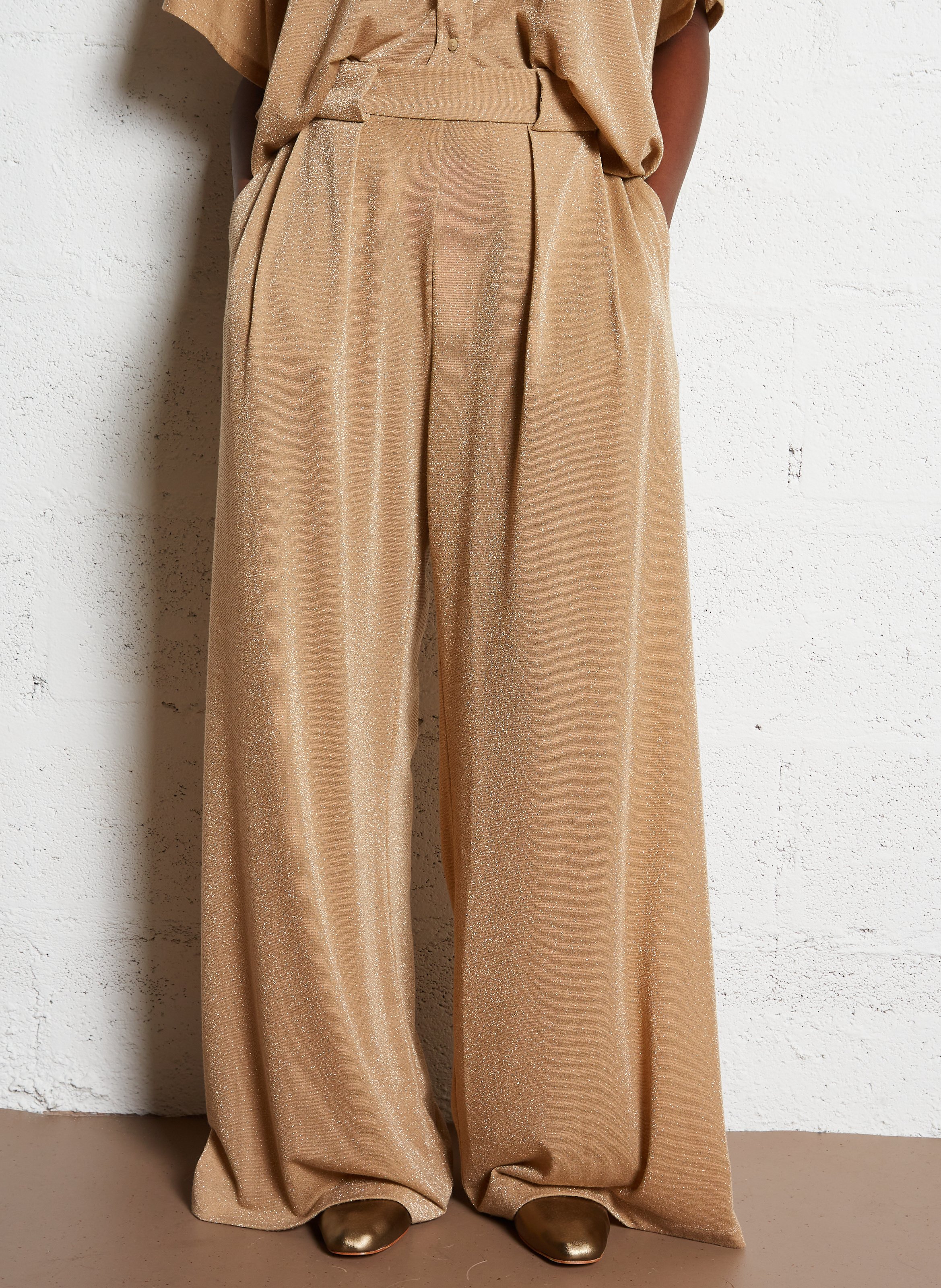 Azawood high-waisted wide-leg trousers MOMONI Beige