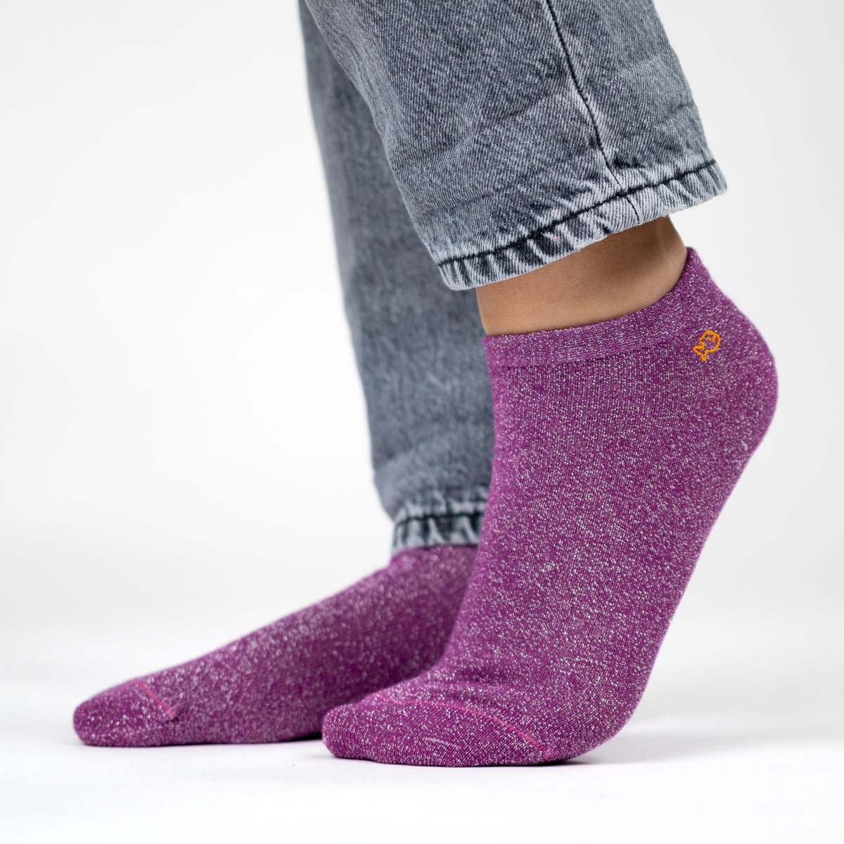 Sequined combed cotton ankle socks BILLYBELT Purple