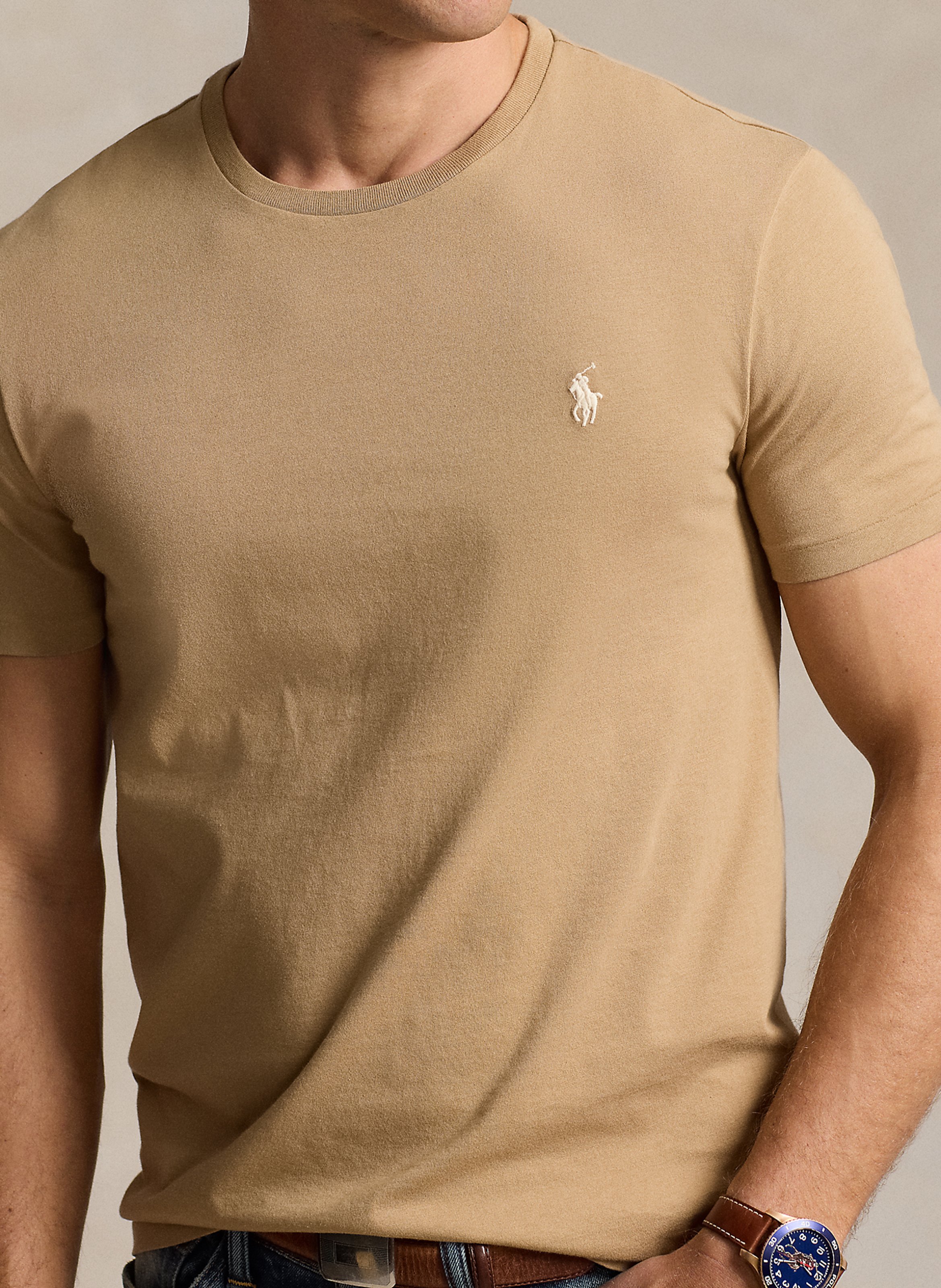 Tee-shirt col rond slim-fit en coton POLO RALPH LAUREN Beige