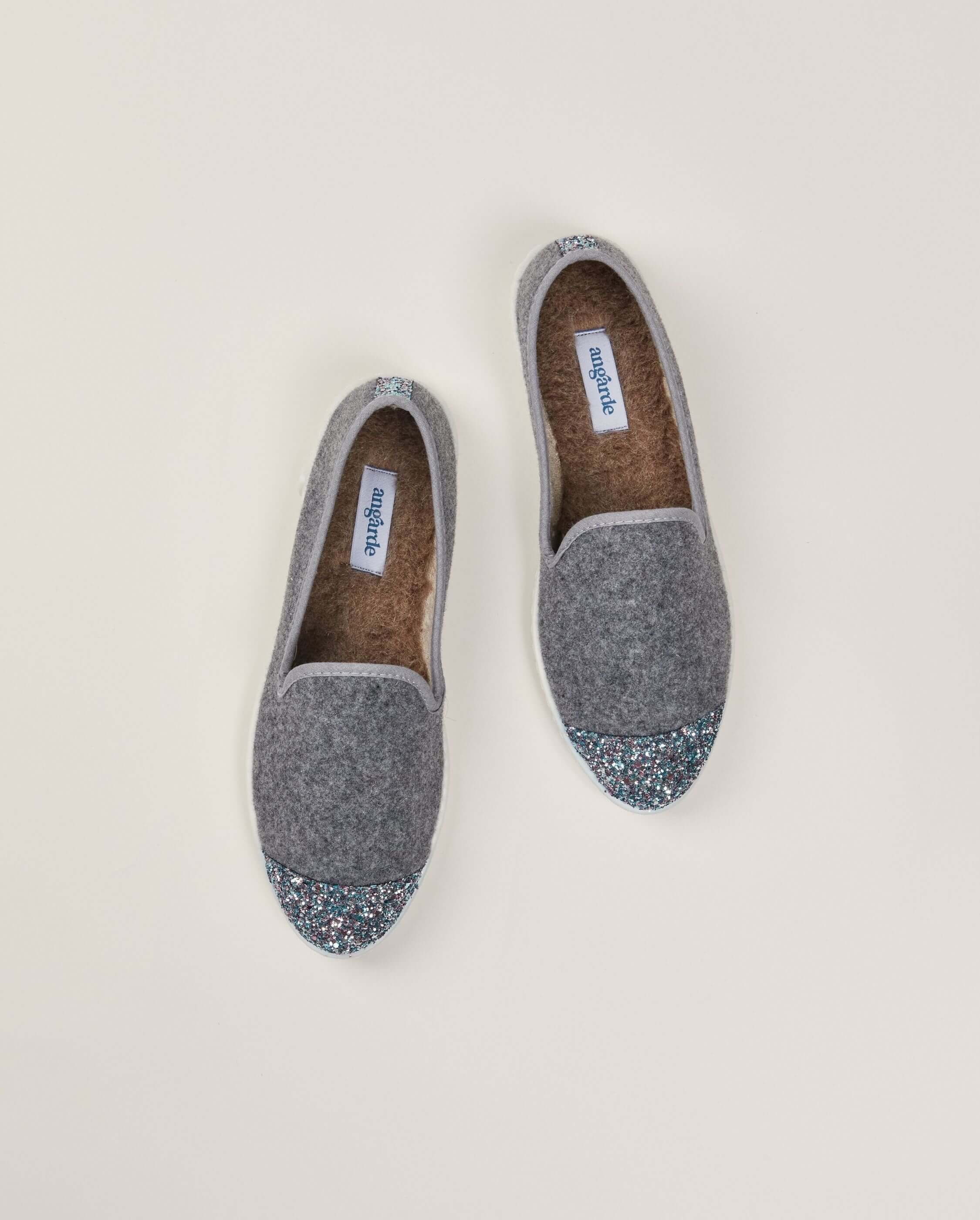 Women's wool slipper, gray with sequins ANGARDE Grey