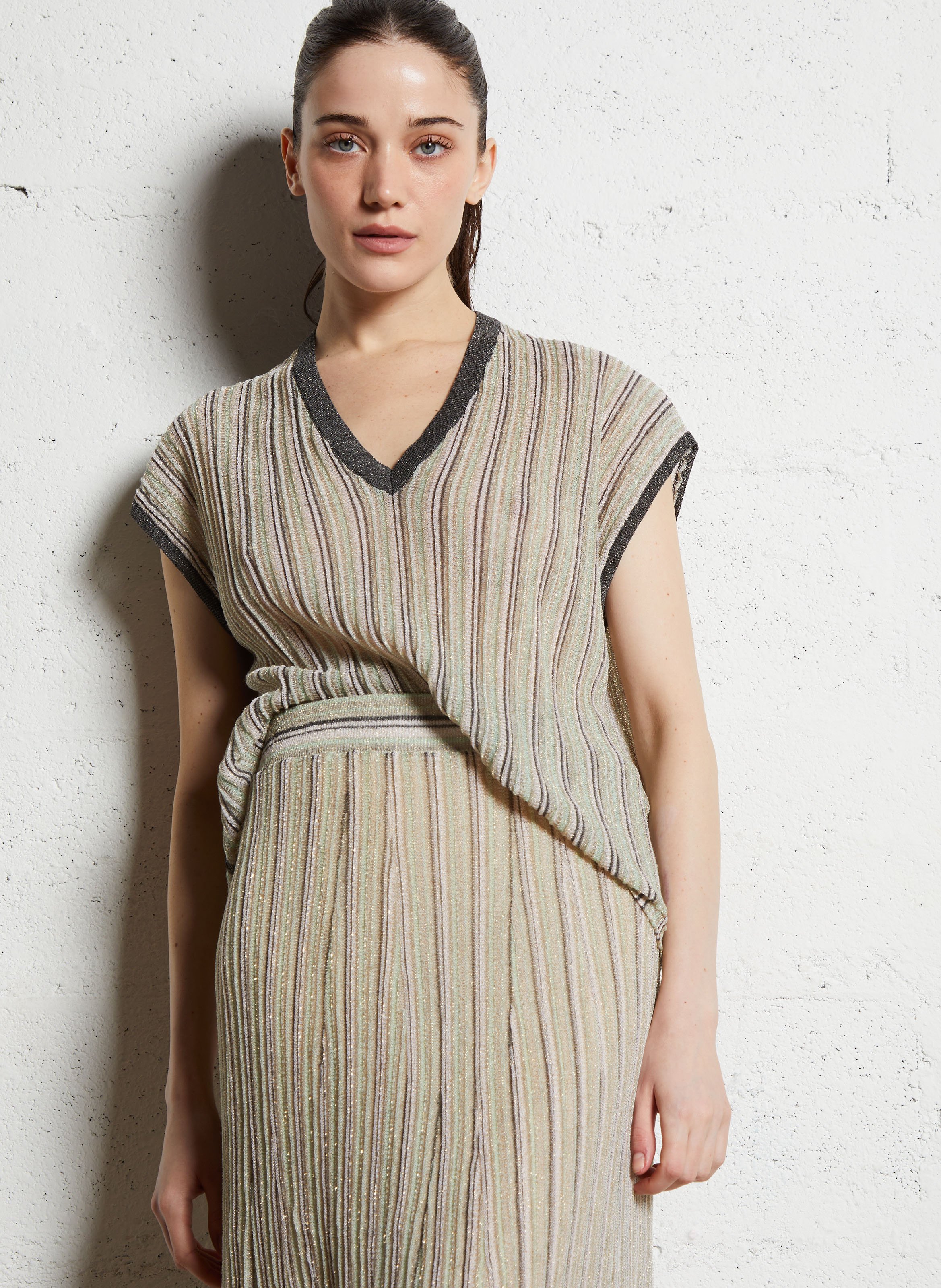 Pull col V pailleté MOMONI Beige