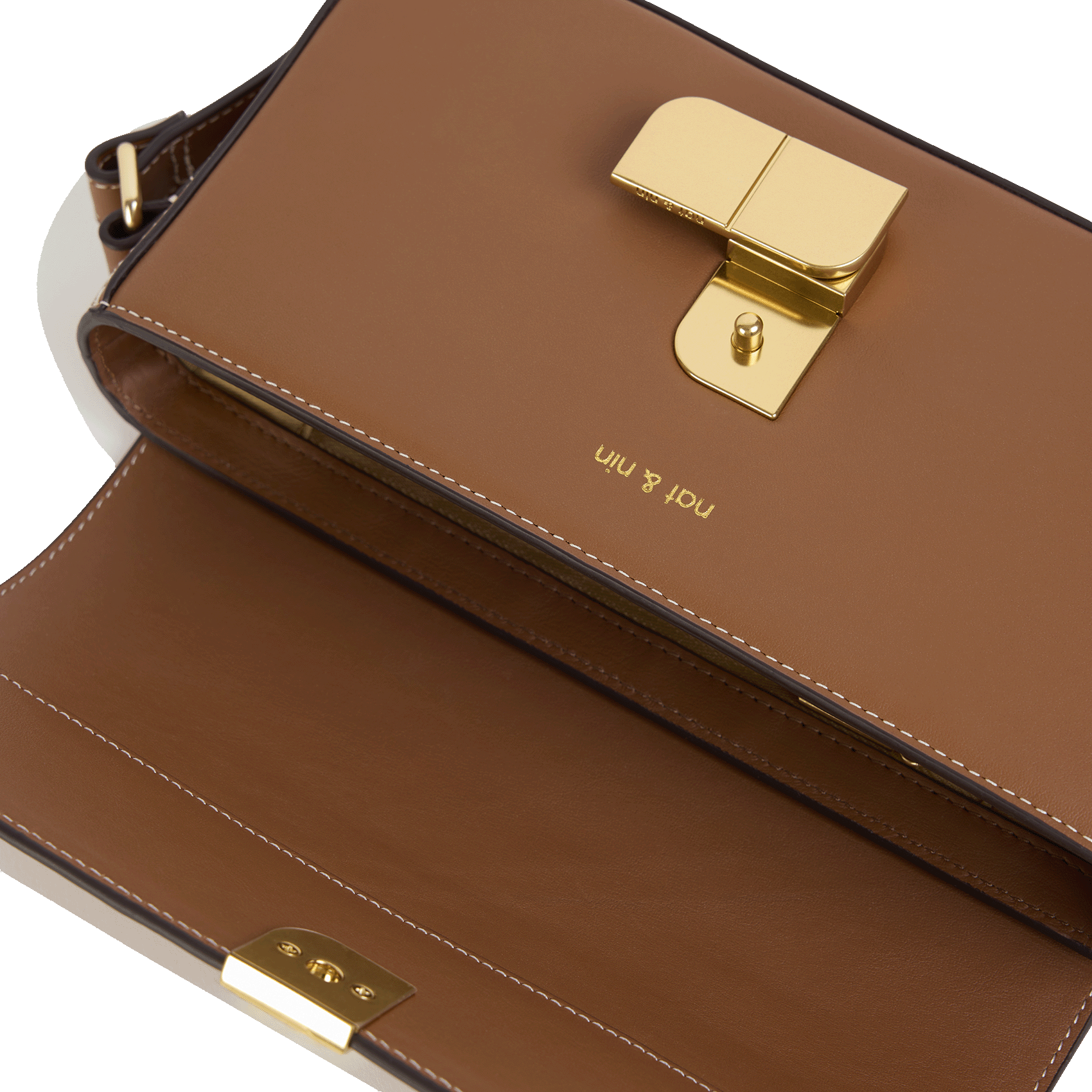 Leren schoudertas met klep Bruin