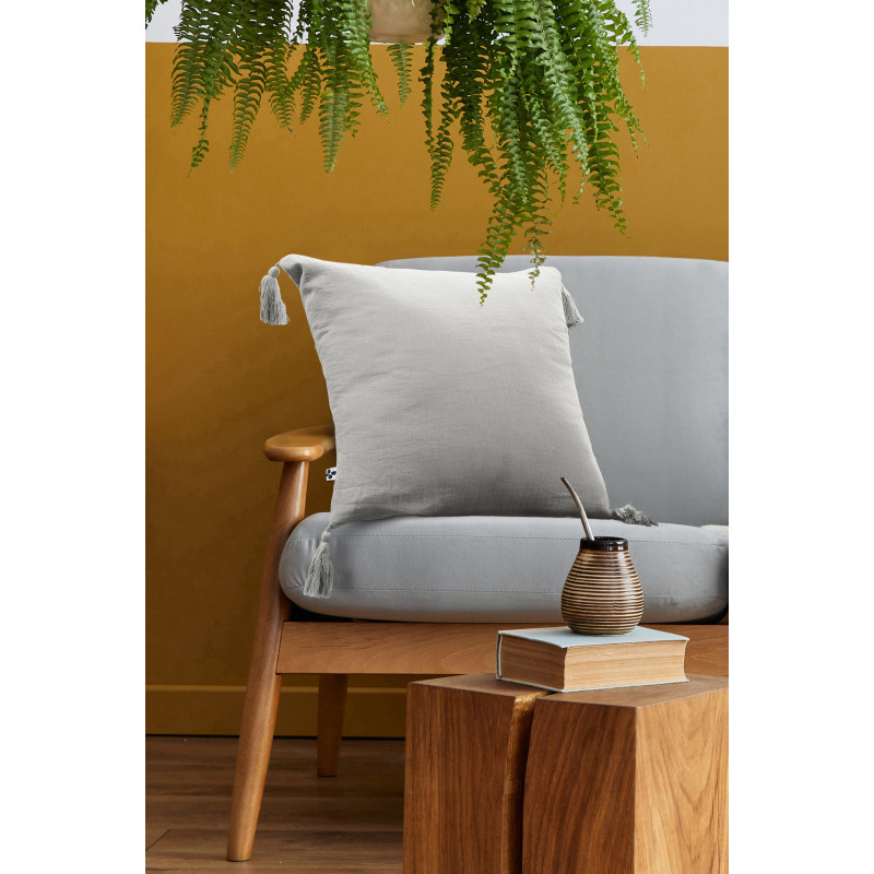 Coussin déco déhoussable 100% coton L'EFFET PAPILLON Gris