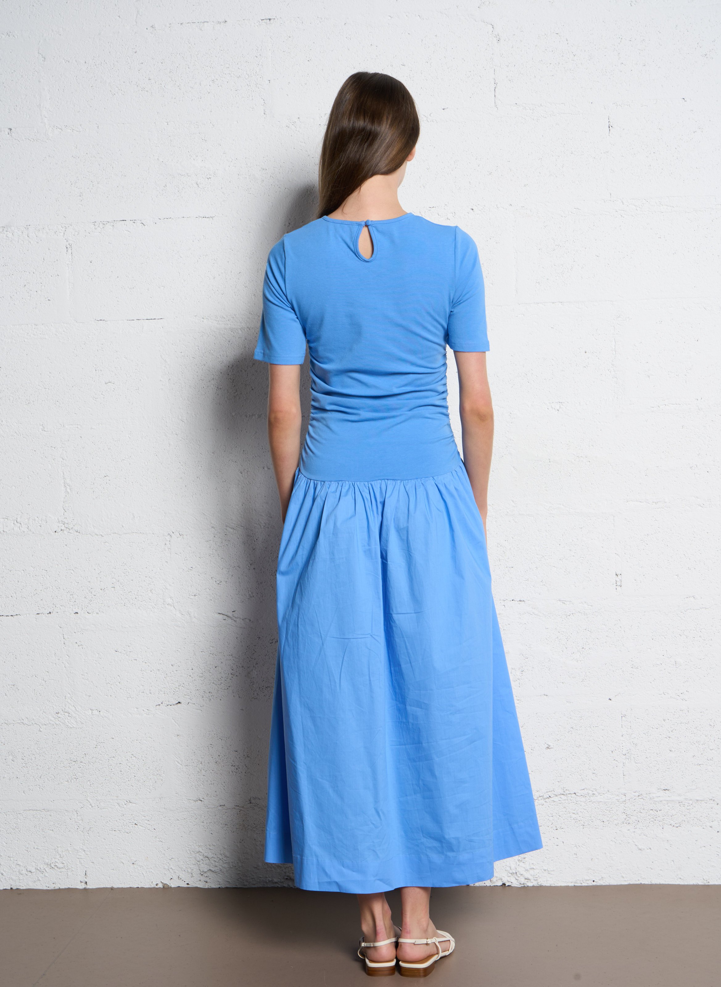Long cotton-blend dress with round neck NEVER FULLY DRESSED Blue