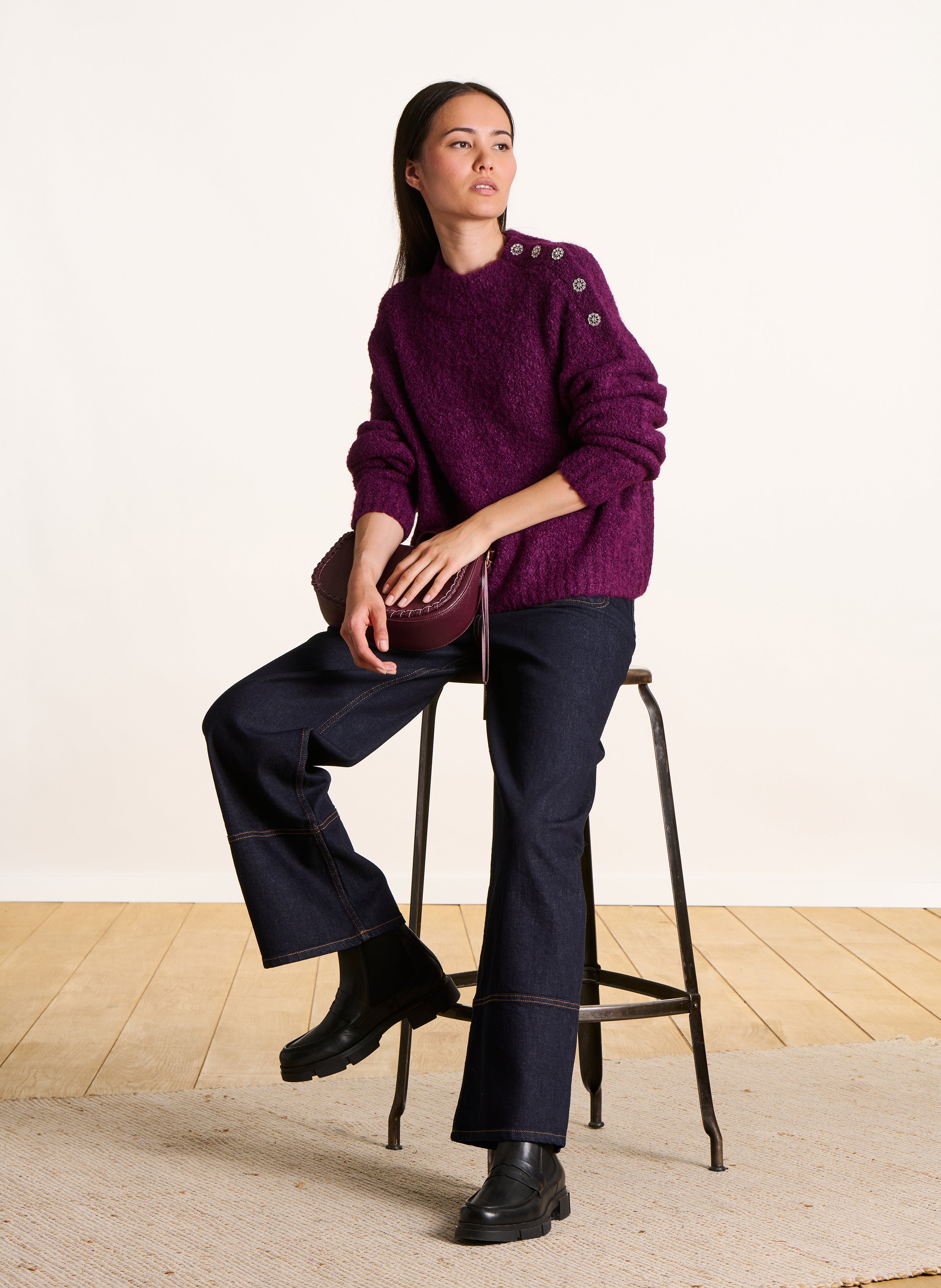 Kurzärmliger Pullover mit Rundhalsausschnitt LA FEE MARABOUTEE Violett