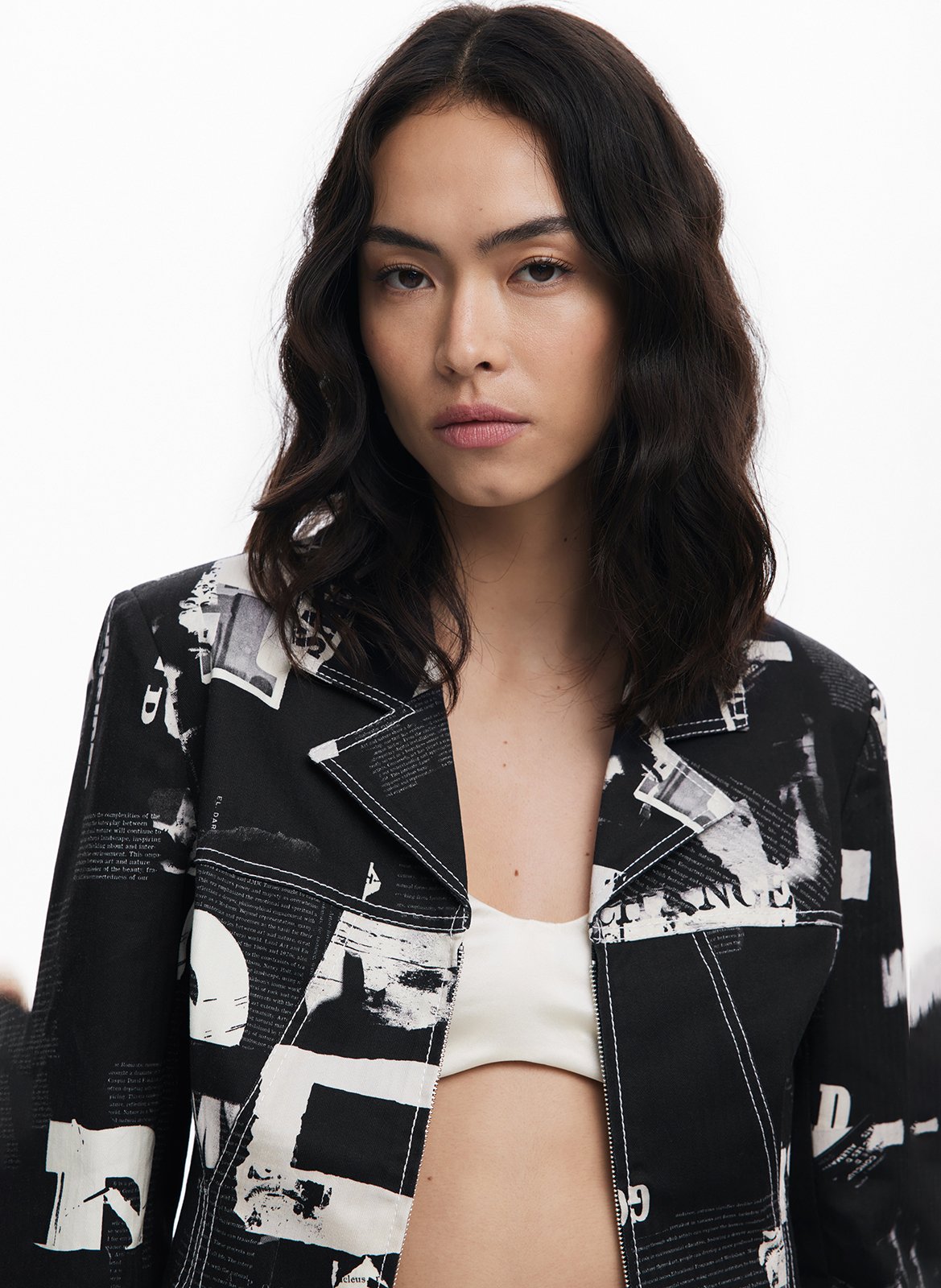 Veste col tailleur en coton mélangé DESIGUAL Noir