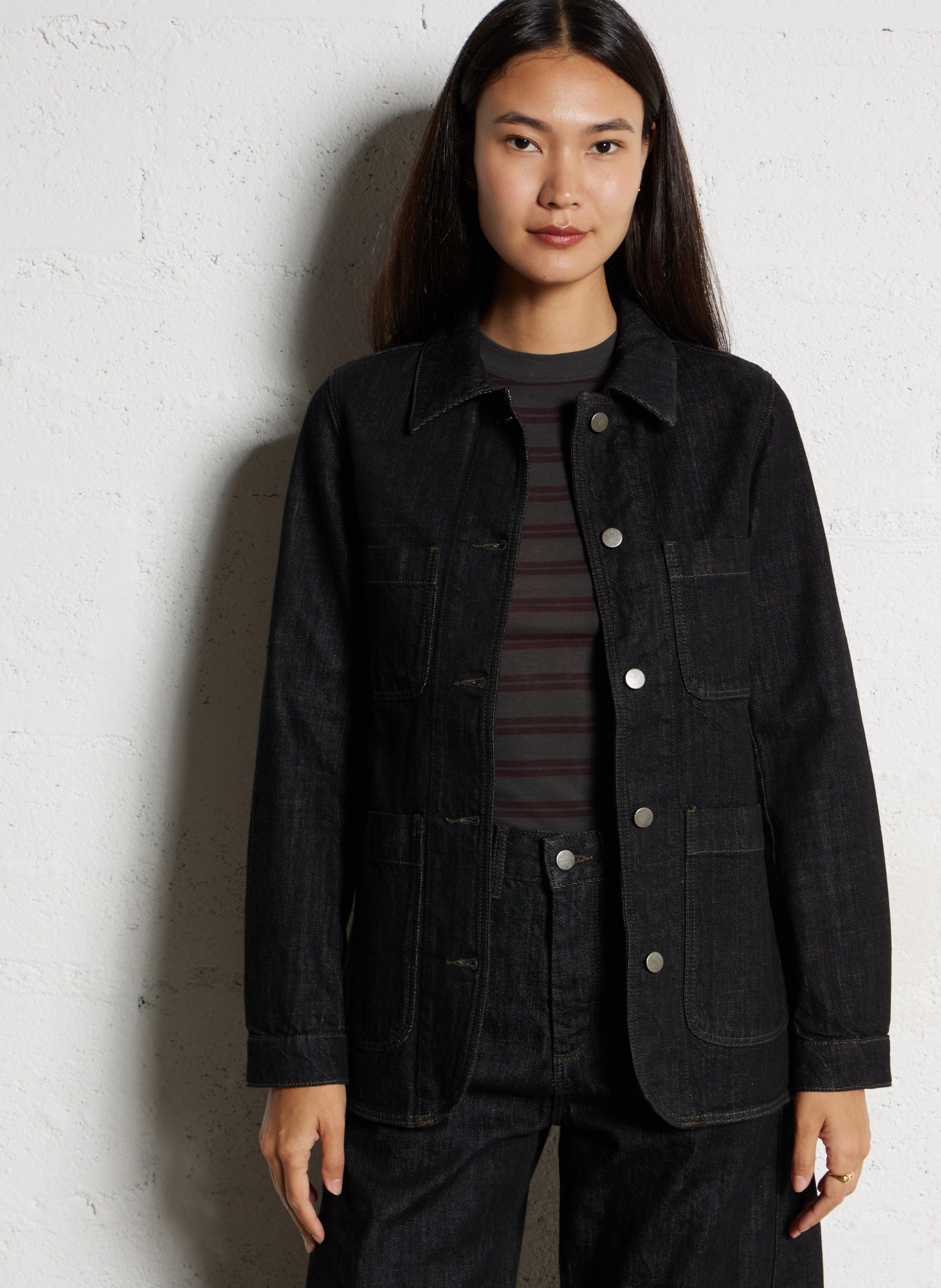 Veste col classique en denim SOEUR Noir