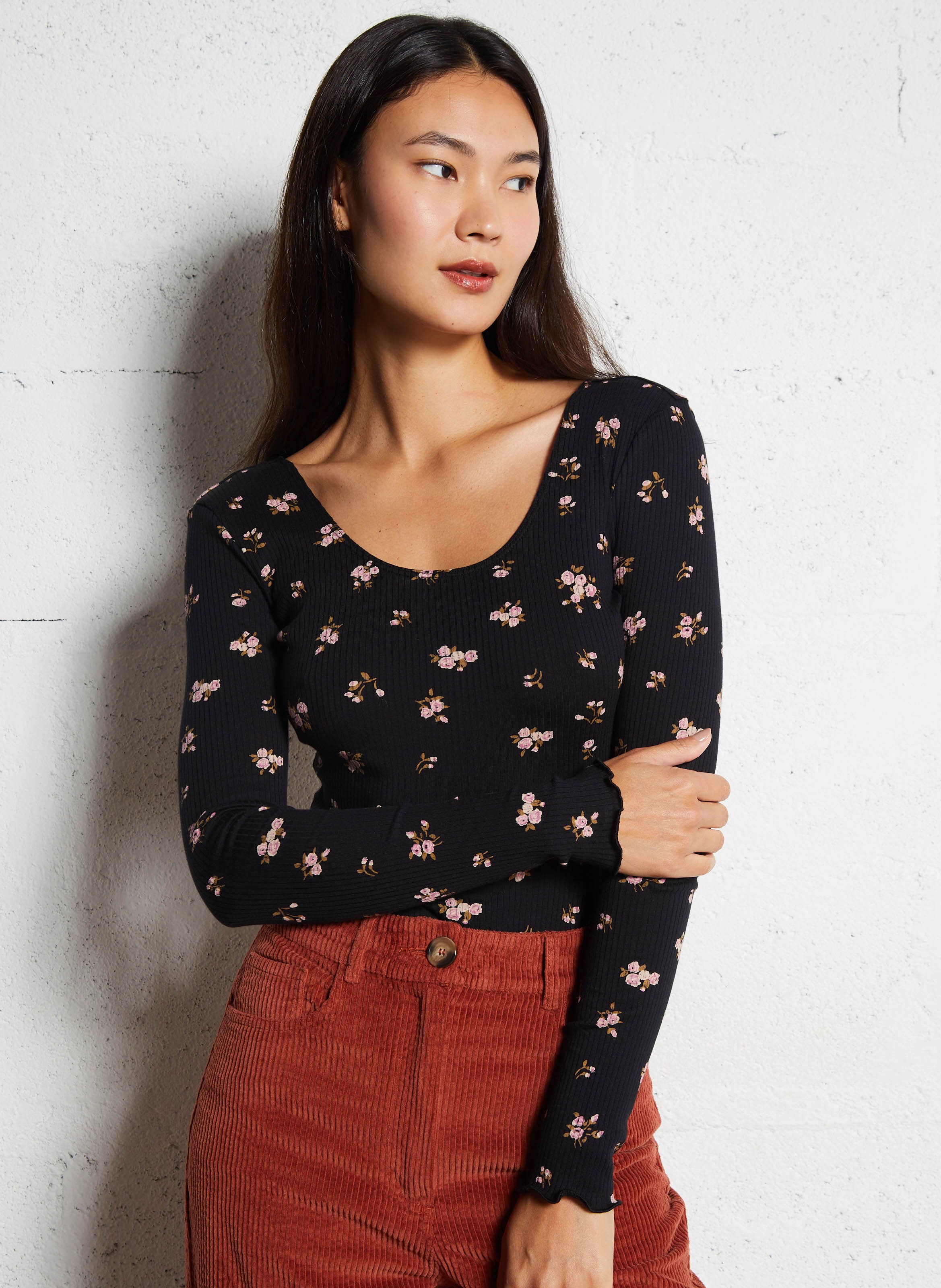 Long-sleeve floral bodysuit DES PETITS HAUTS Black