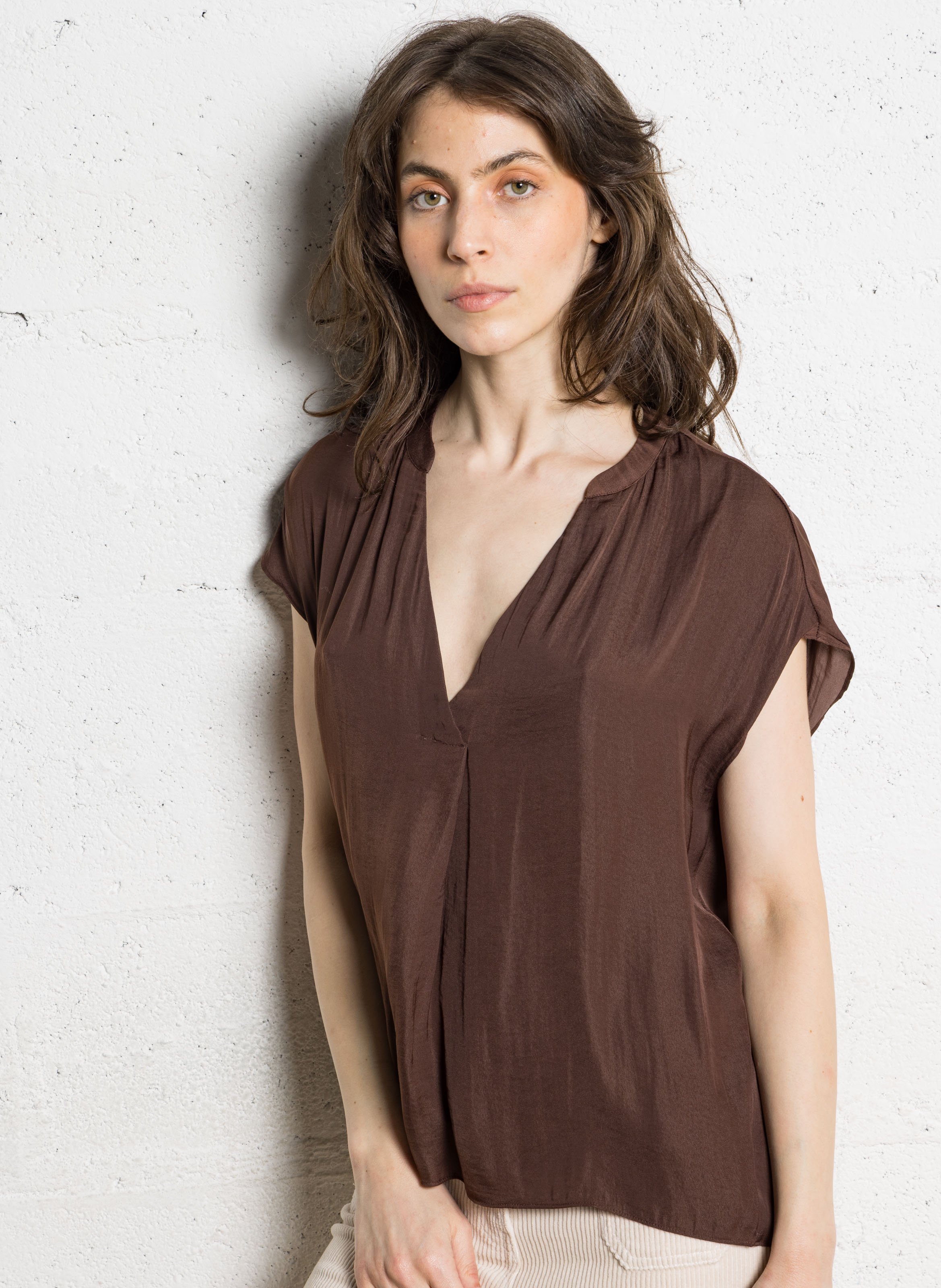 Satin straight blouse MAISON 123 Brown