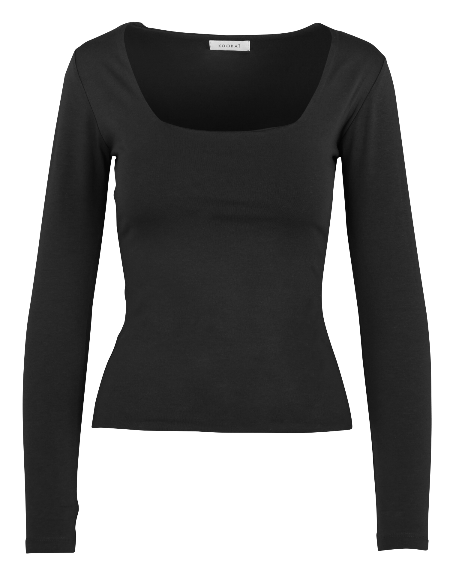 Tee-shirt moulant col carré en coton mélangé KOOKAI Noir