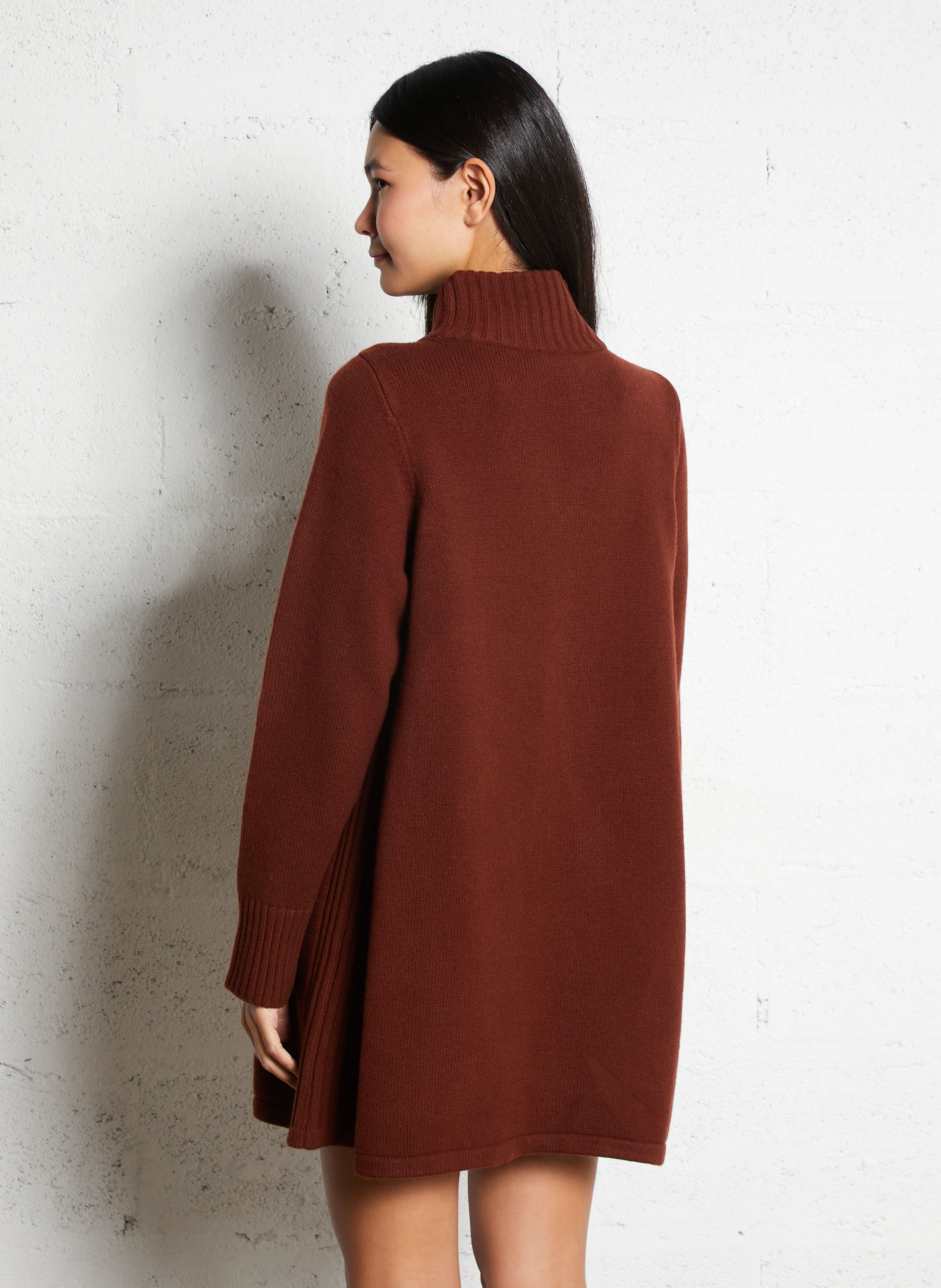 Short high-neck merino wool dress PETITE MENDIGOTE Brown