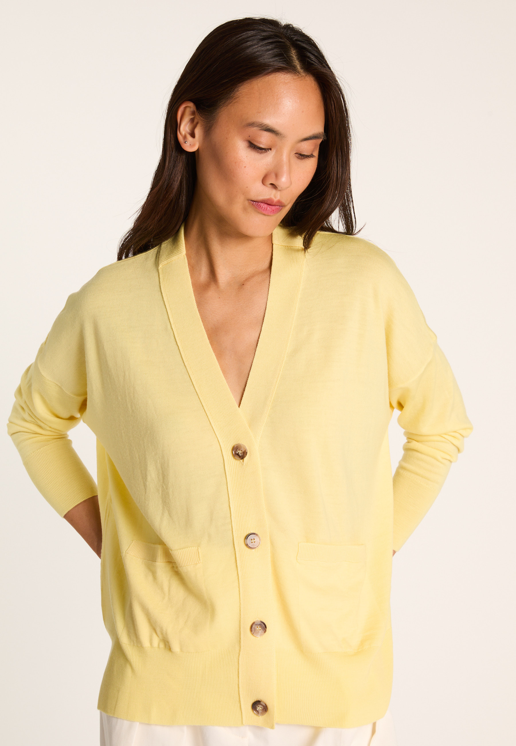 Merino wool cardigan MAISON MONTAGUT Yellow