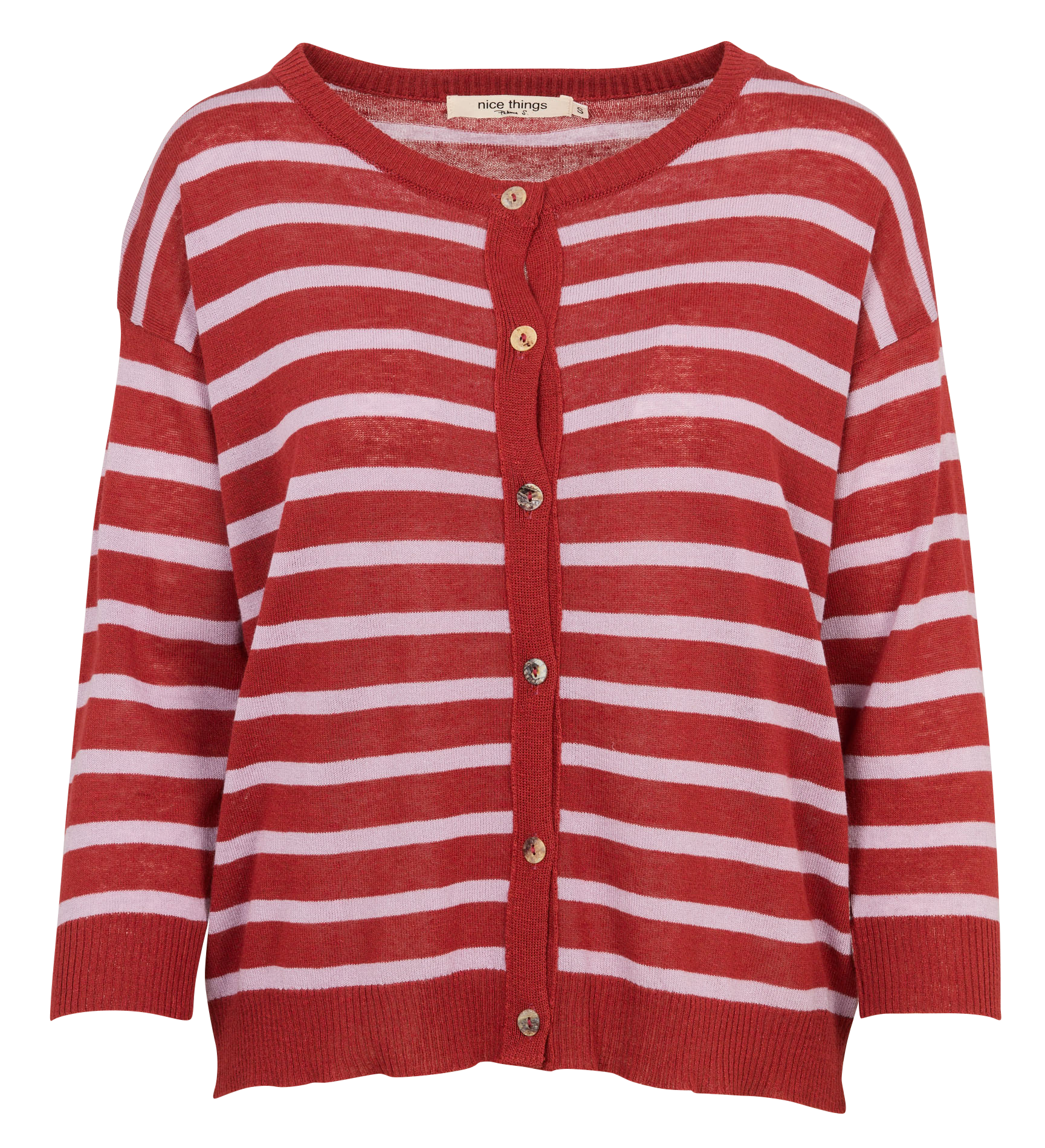 Rechte gebreide mouwloze trui met ronde halslijn en strepen NICE THINGS Rood