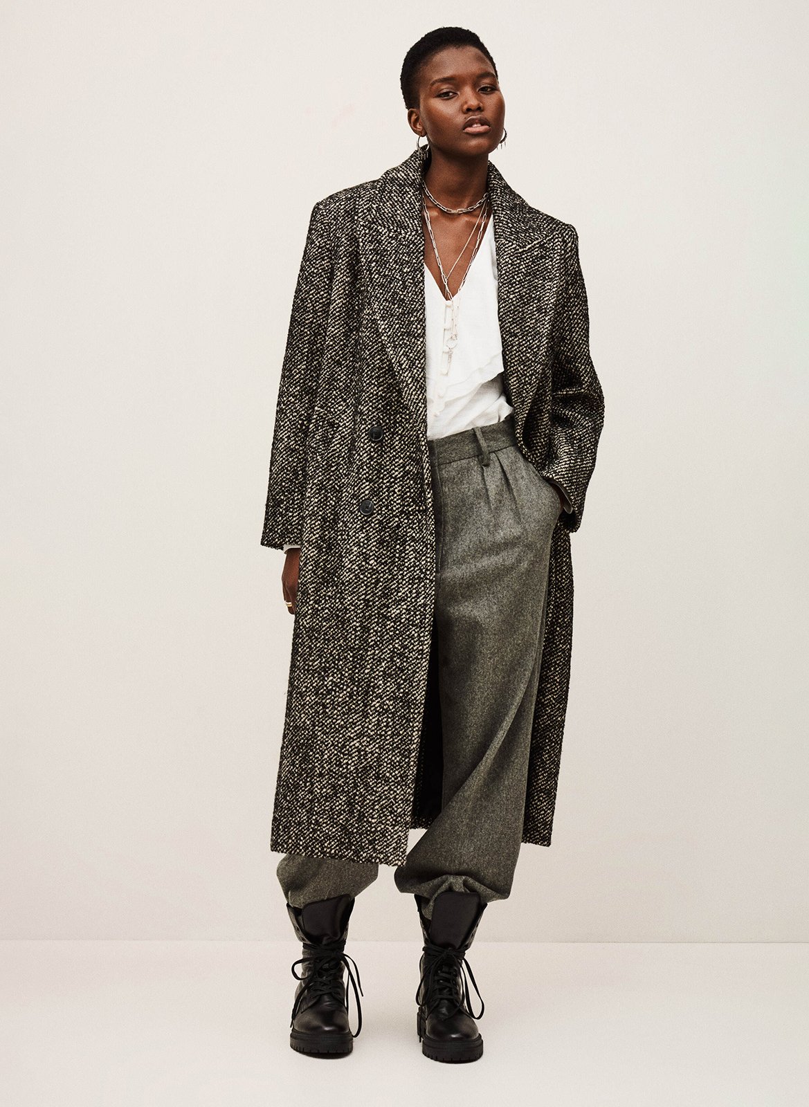 Manteau long en maille bicolore BA&SH Noir