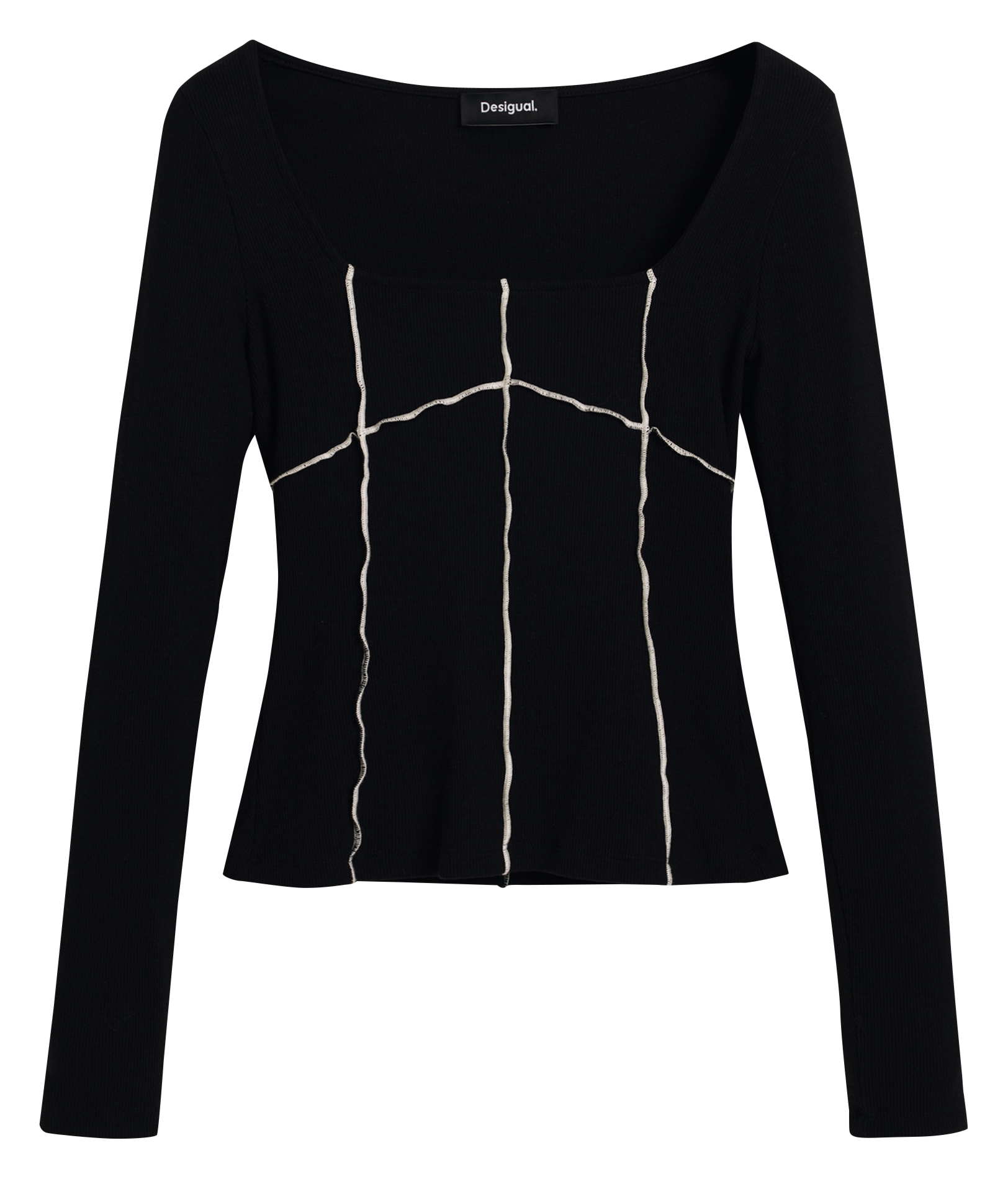 Top ajusté col carré en coton mélangé DESIGUAL Noir