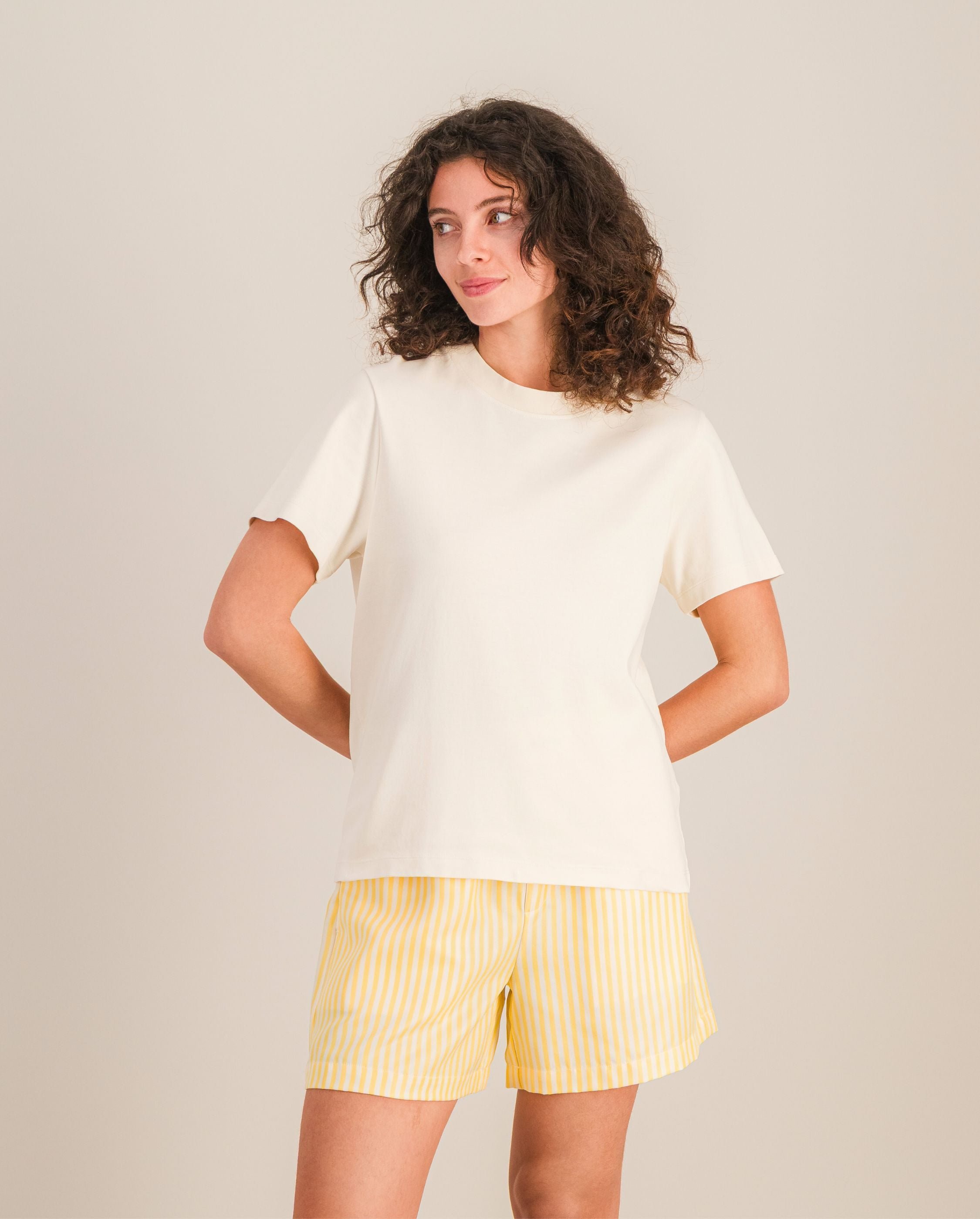 Women's tencel shorts, lemon stripes ANGARDE Yellow