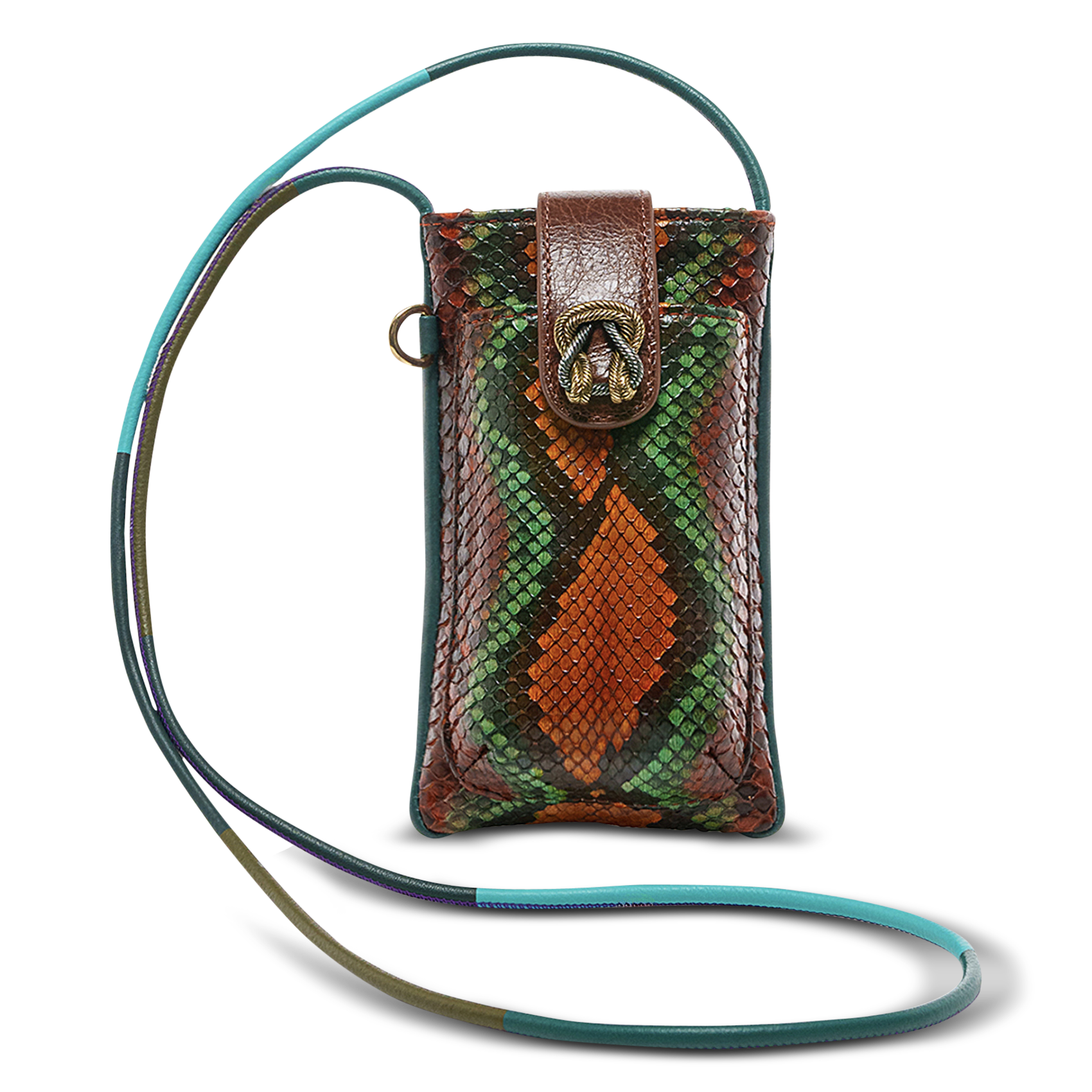 Pochette de téléphone en cuir imprimé CLARIS VIROT Marron