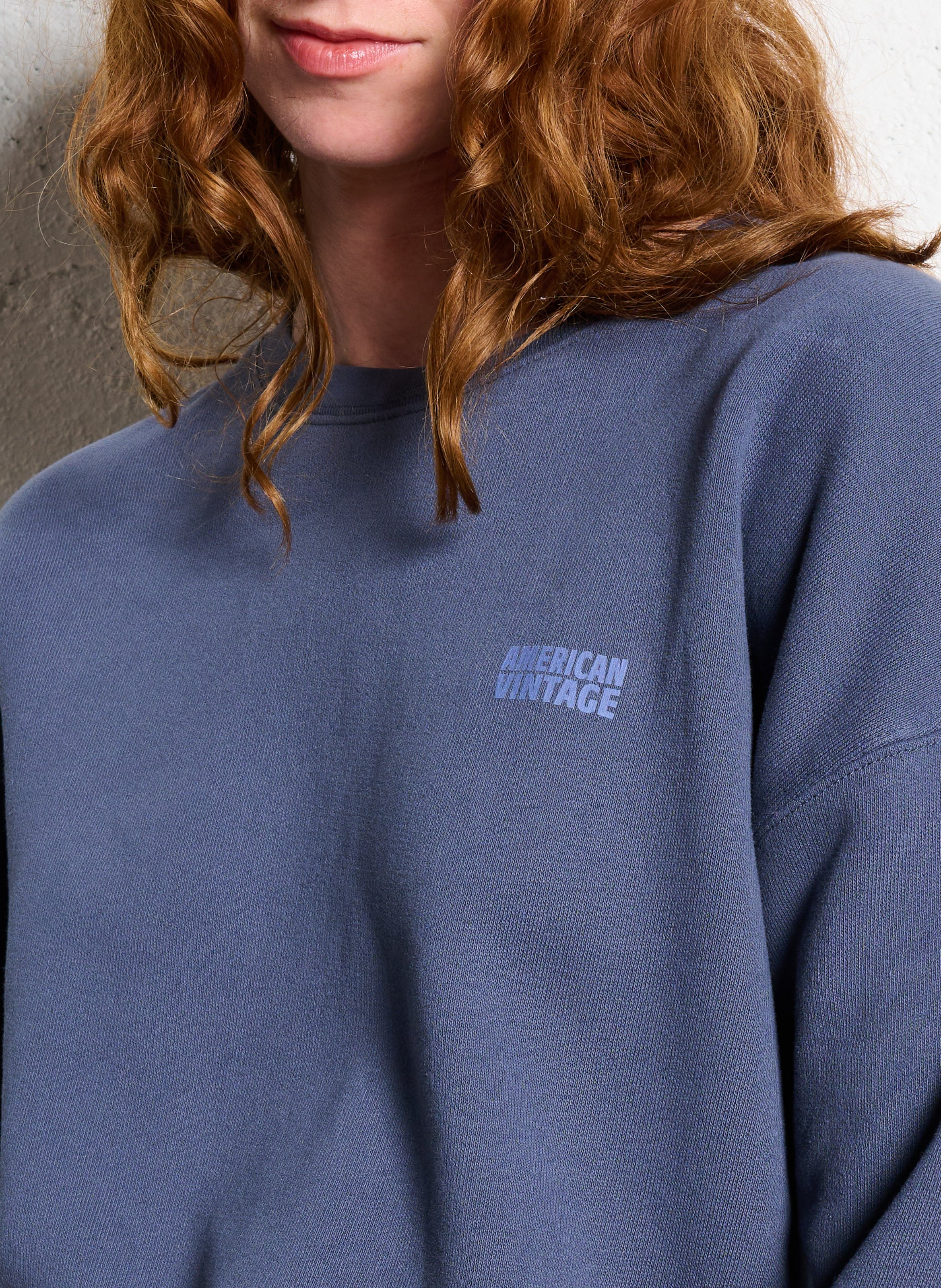 Short round-neck cotton-blend sweatshirt AMERICAN VINTAGE Blue