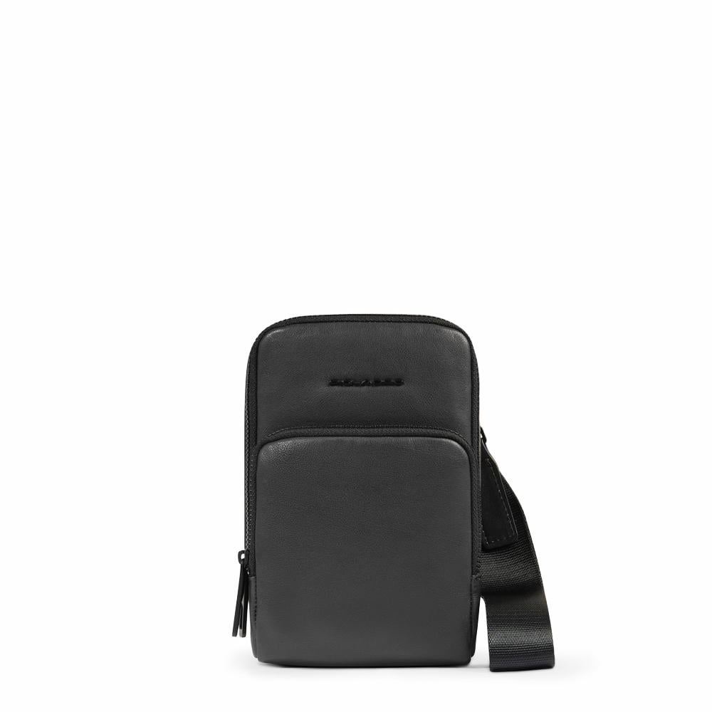 Leather phone crossbody pouch with credit card holder and RFID protection PIQUADRO Black