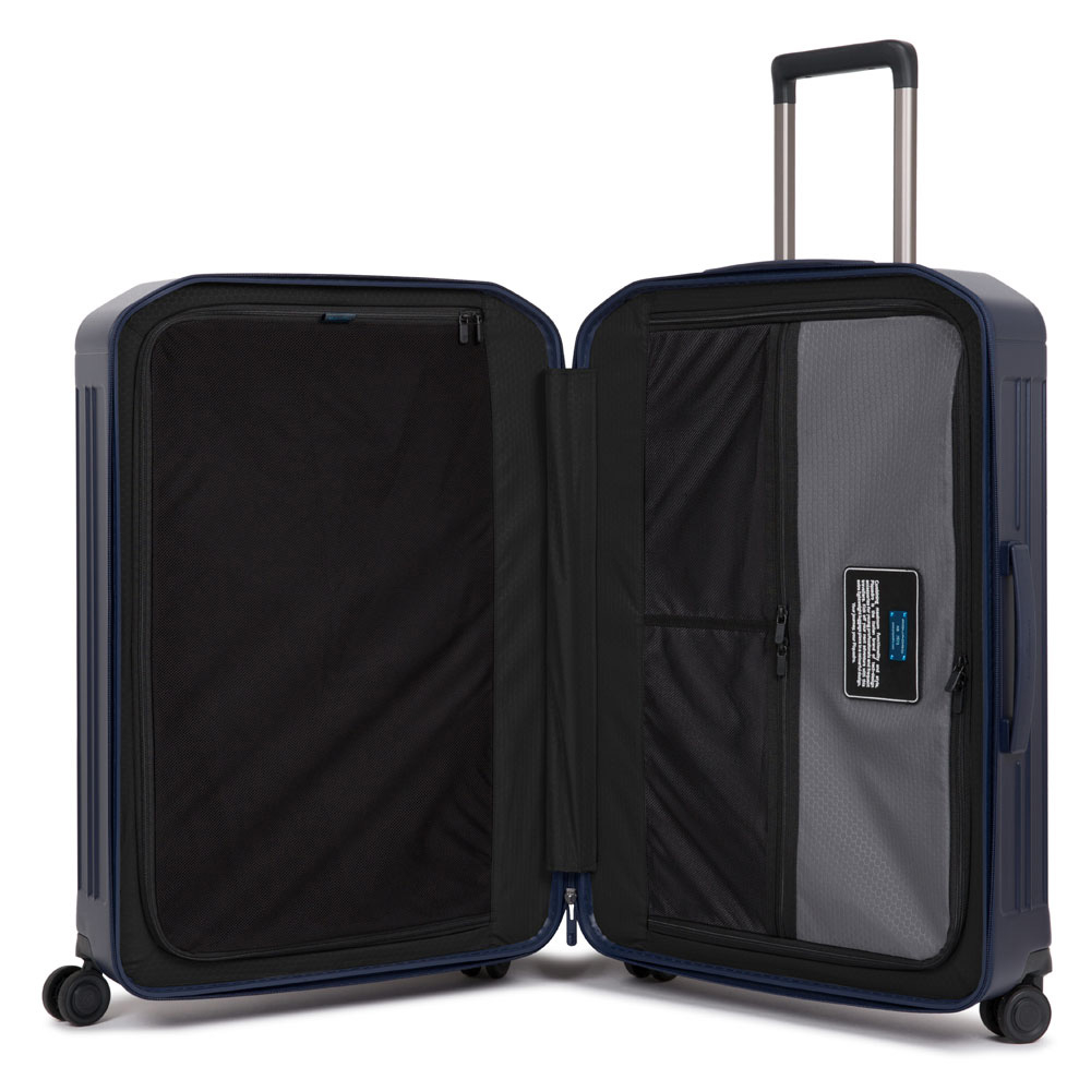 Medium-sized hardshell four-wheel trolley with TSA lock PIQUADRO Blue