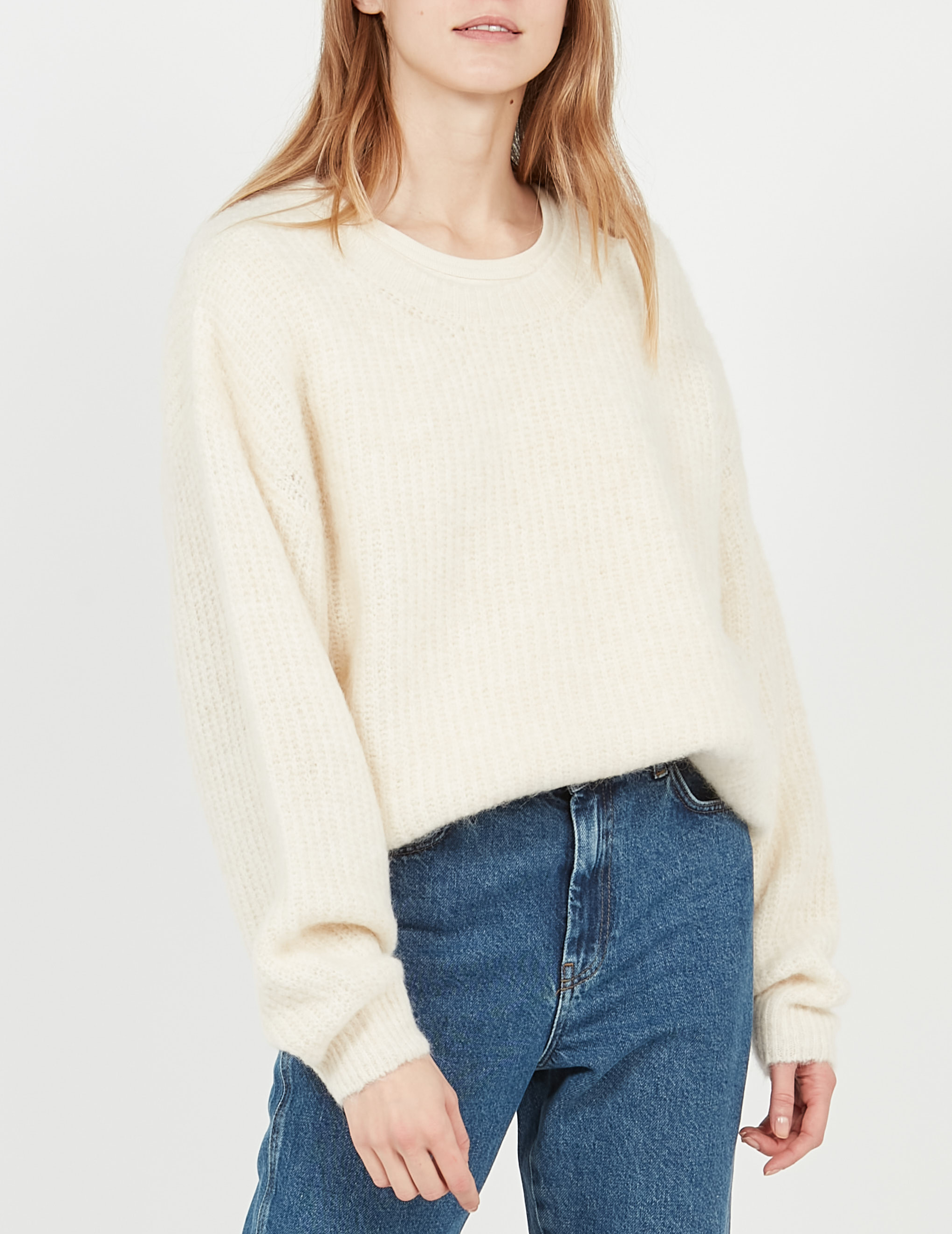 Pull droit à maille duveteuse en laine mélangée AMERICAN VINTAGE Beige