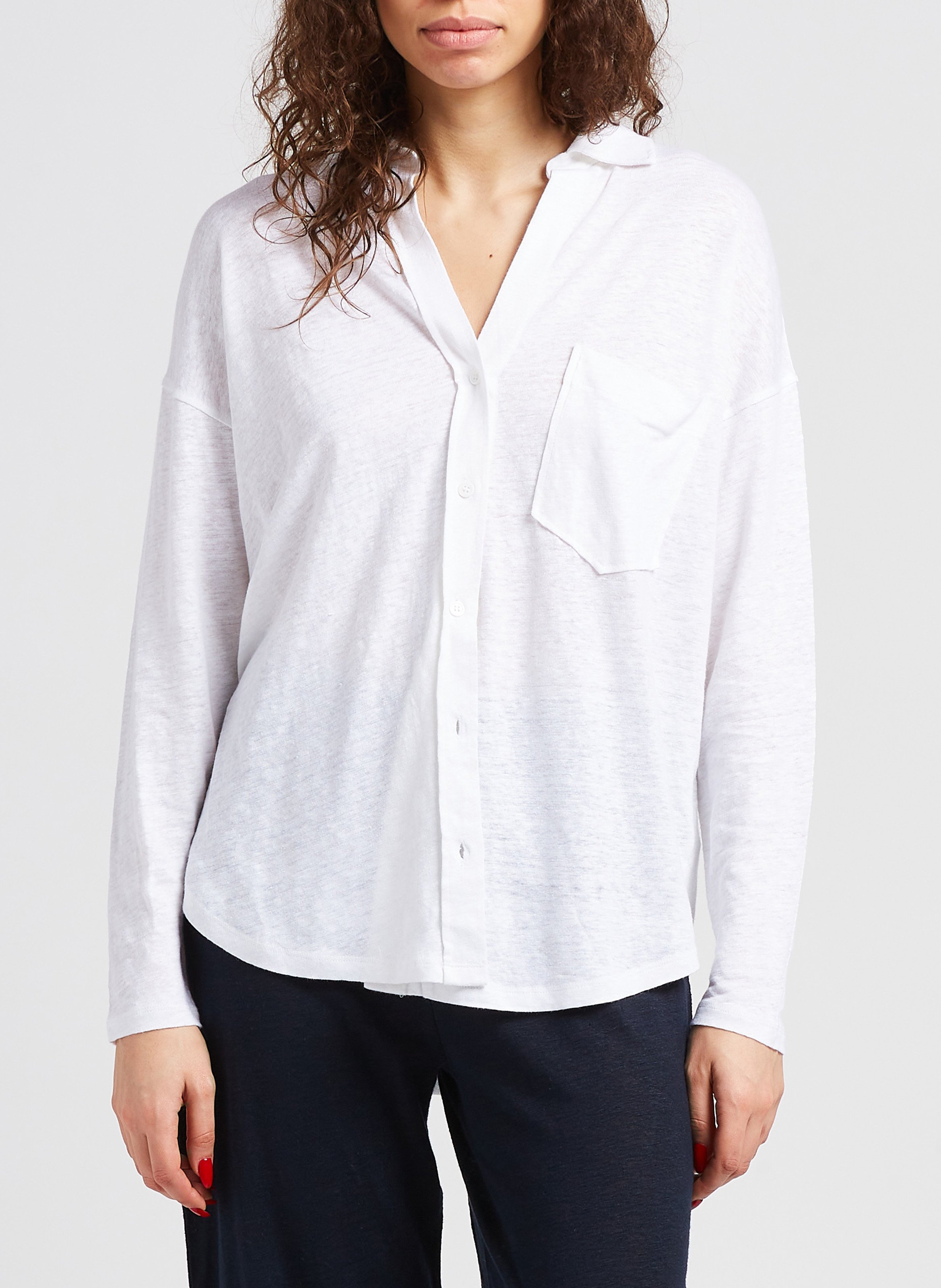 Linen-blend top with classic collar MAJESTIC FILATURES White