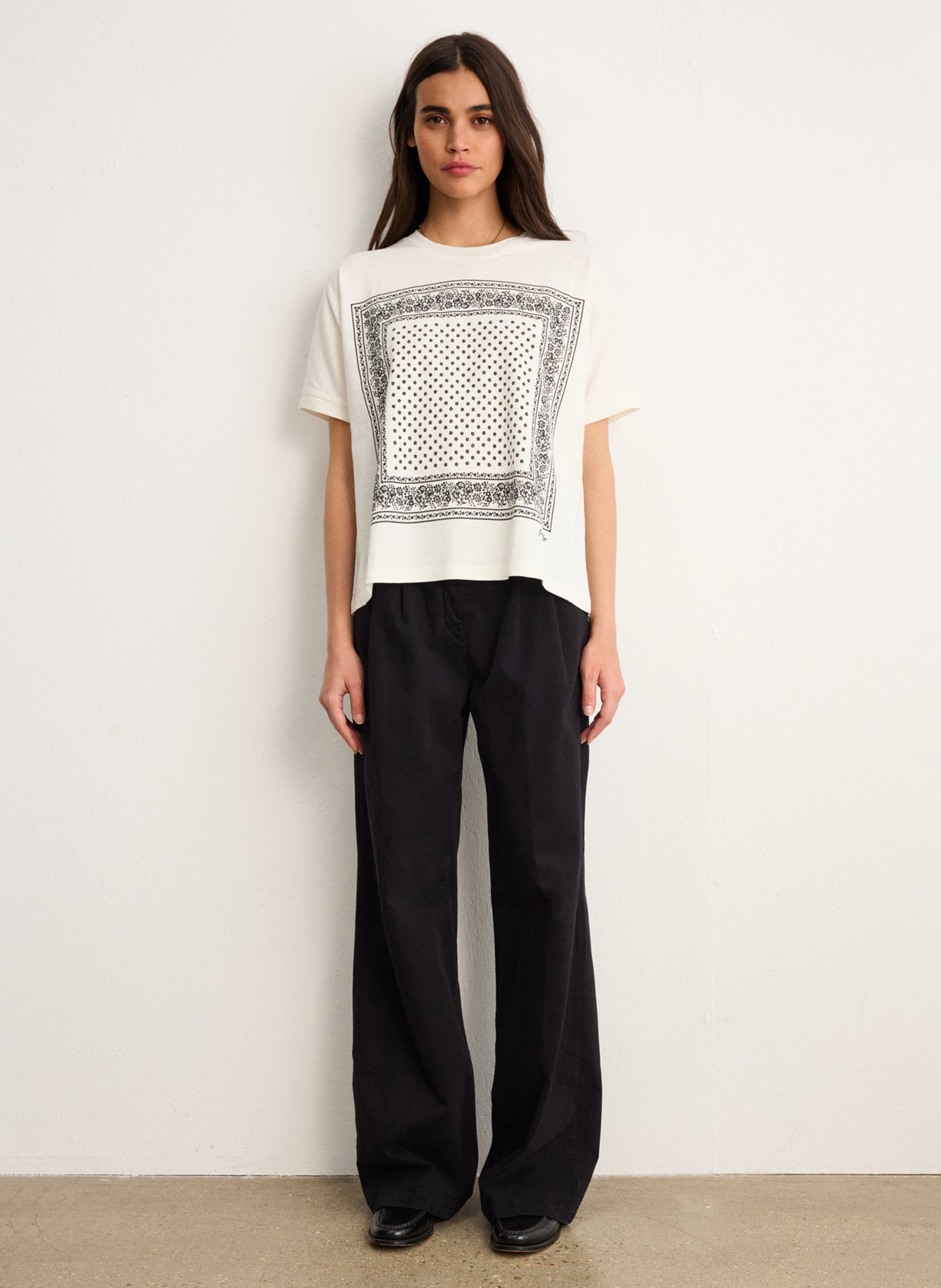 Tee-shirt droit col rond en coton mélangé imprimé PABLO Beige