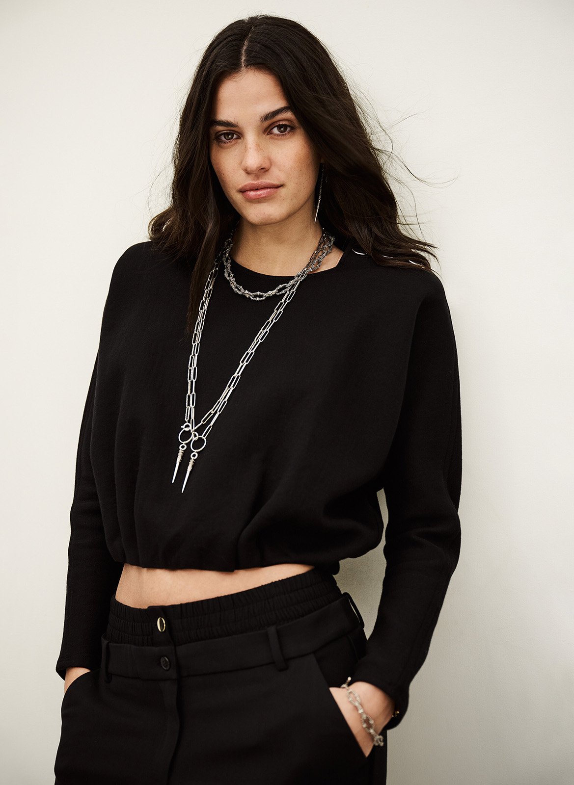 Top bouffant col rond en coton mélangé BA&SH Noir