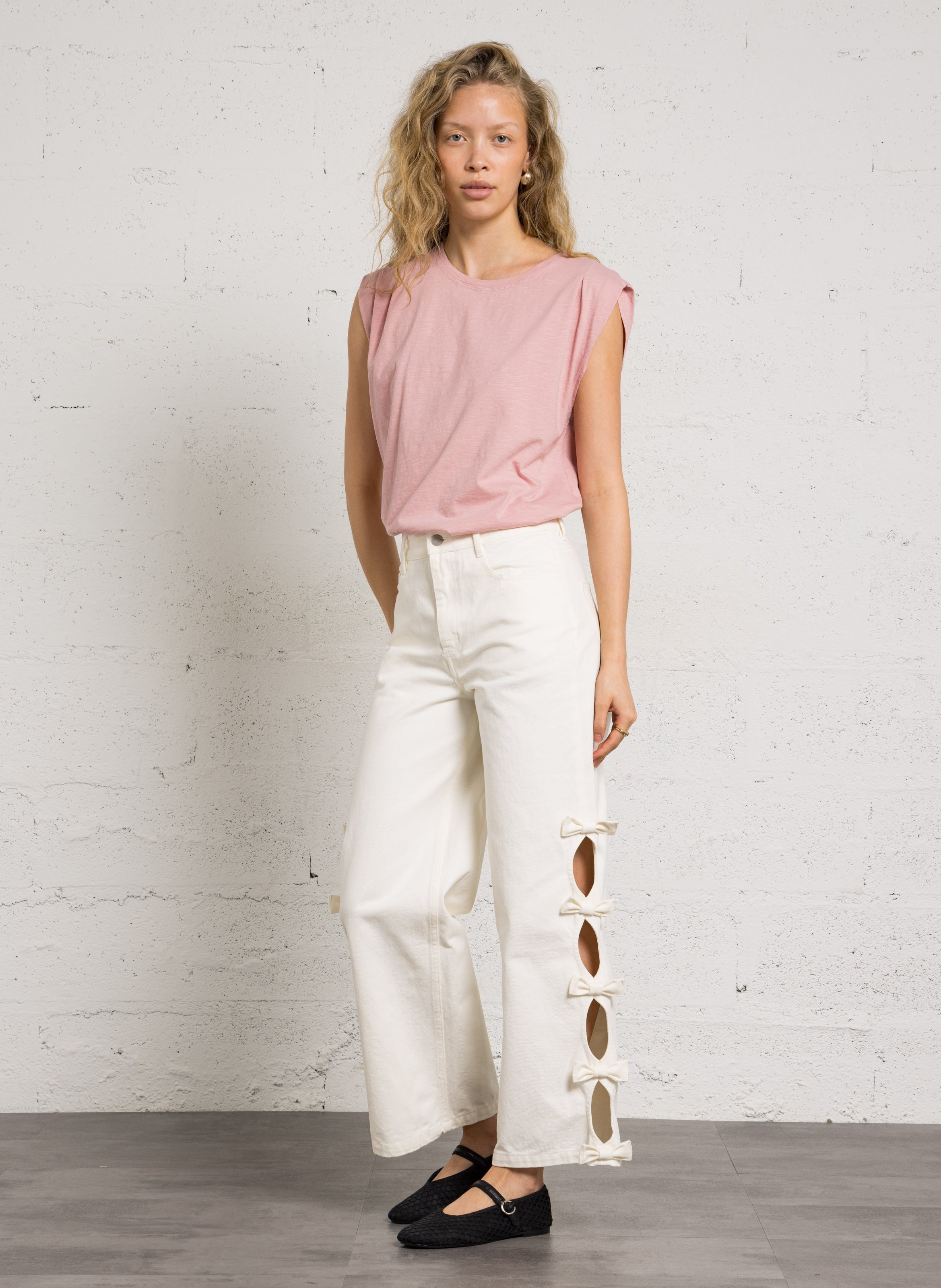 Wijdvallend mouwloos T-shirt van katoen DES PETITS HAUTS Roze