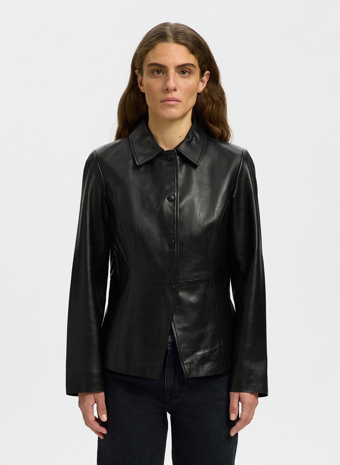 Lederjacke mit klassischem Kragen SELECTED Schwarz