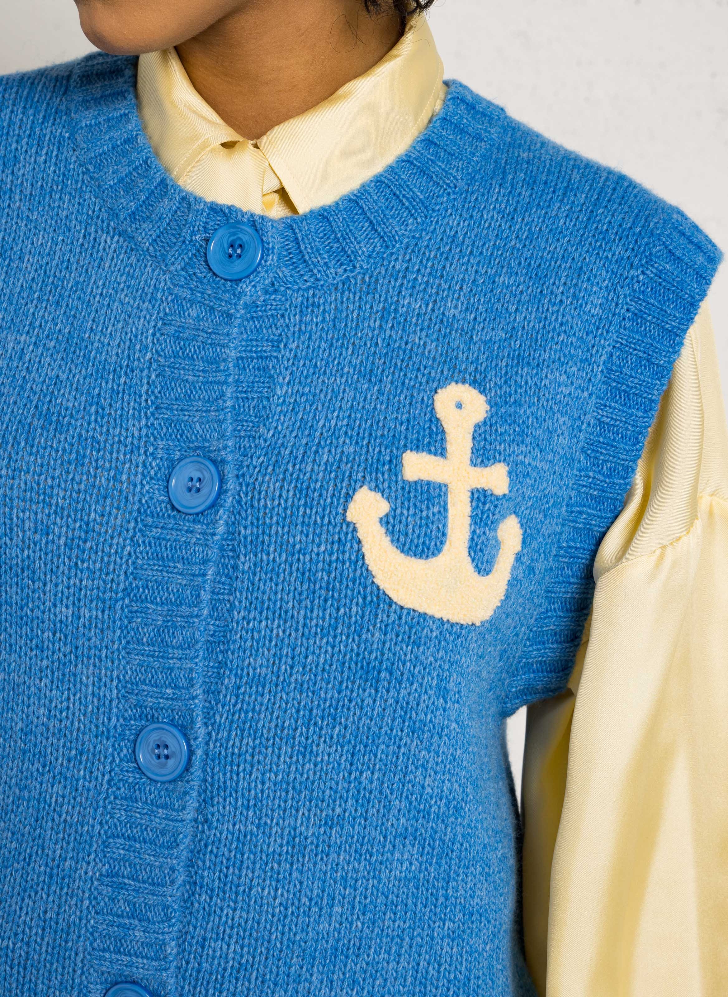 Gilet droit boutonné en laine mélangée STELLA NOVA Bleu