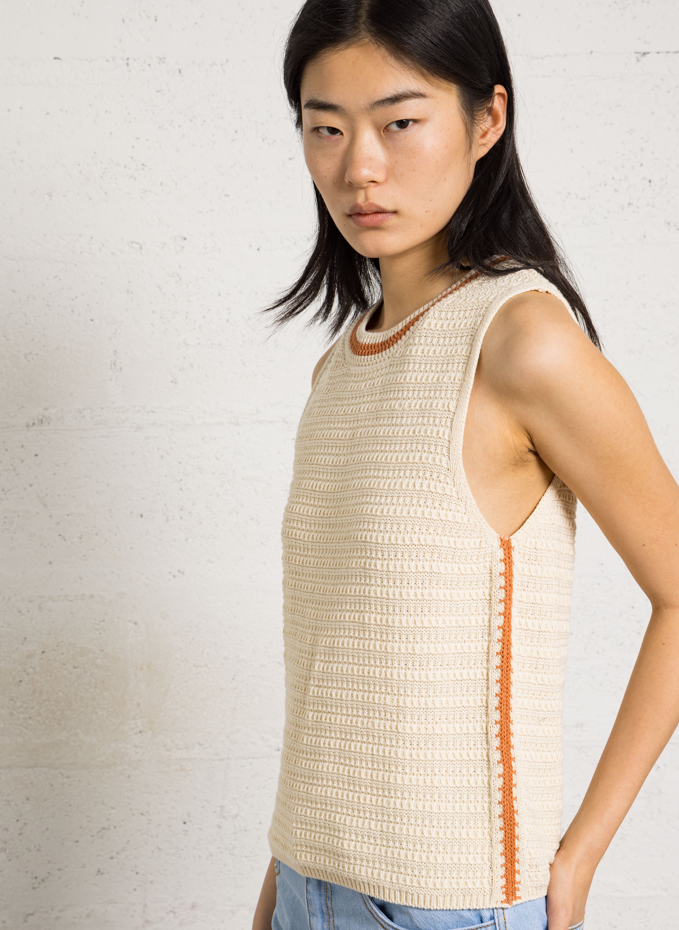 Pull droit col rond en coton MAISON 123 Beige