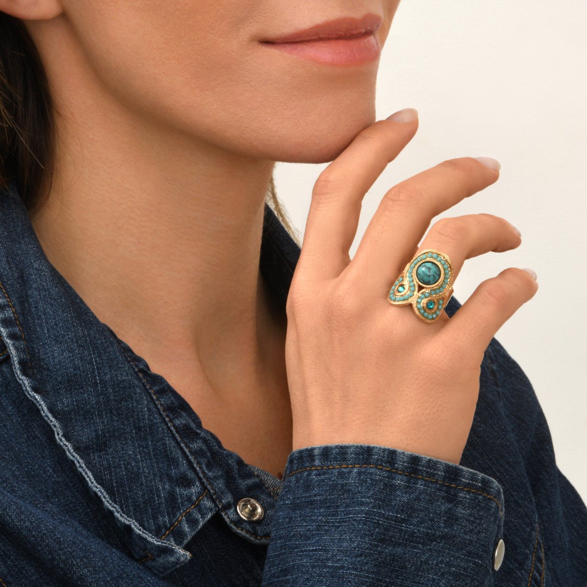 Bague ajustable   ajustable doré à l'or fin SATELLITE PARIS Vert