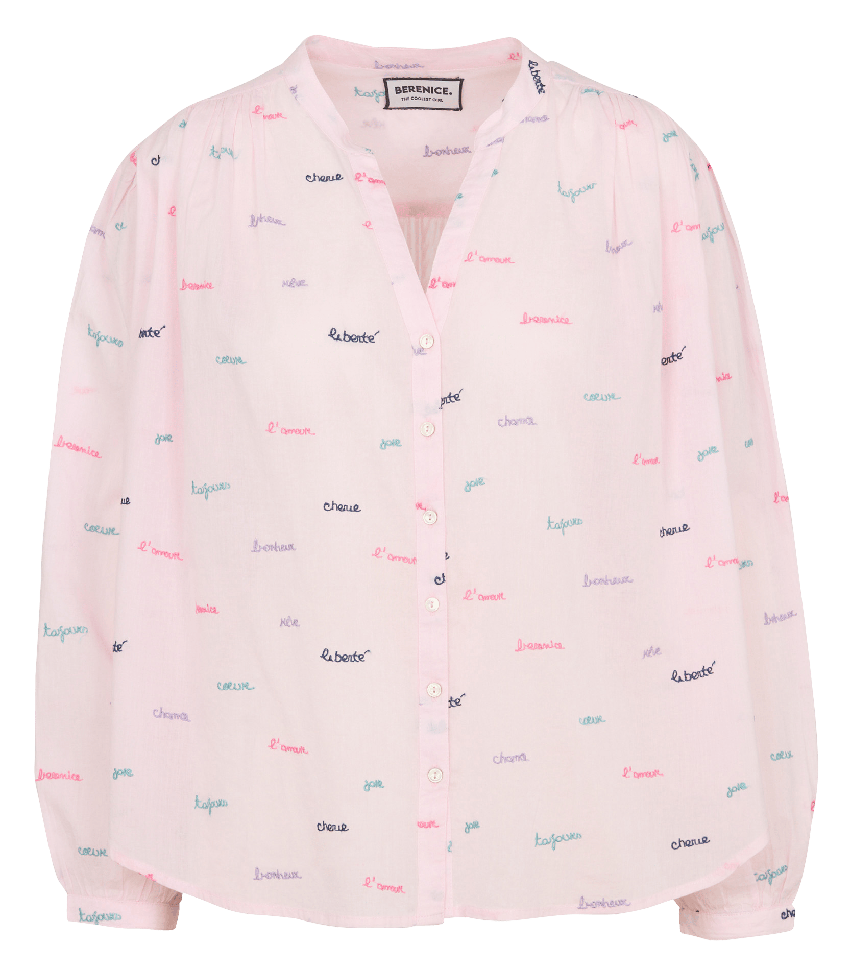 Chemise brodée en coton BERENICE Rose