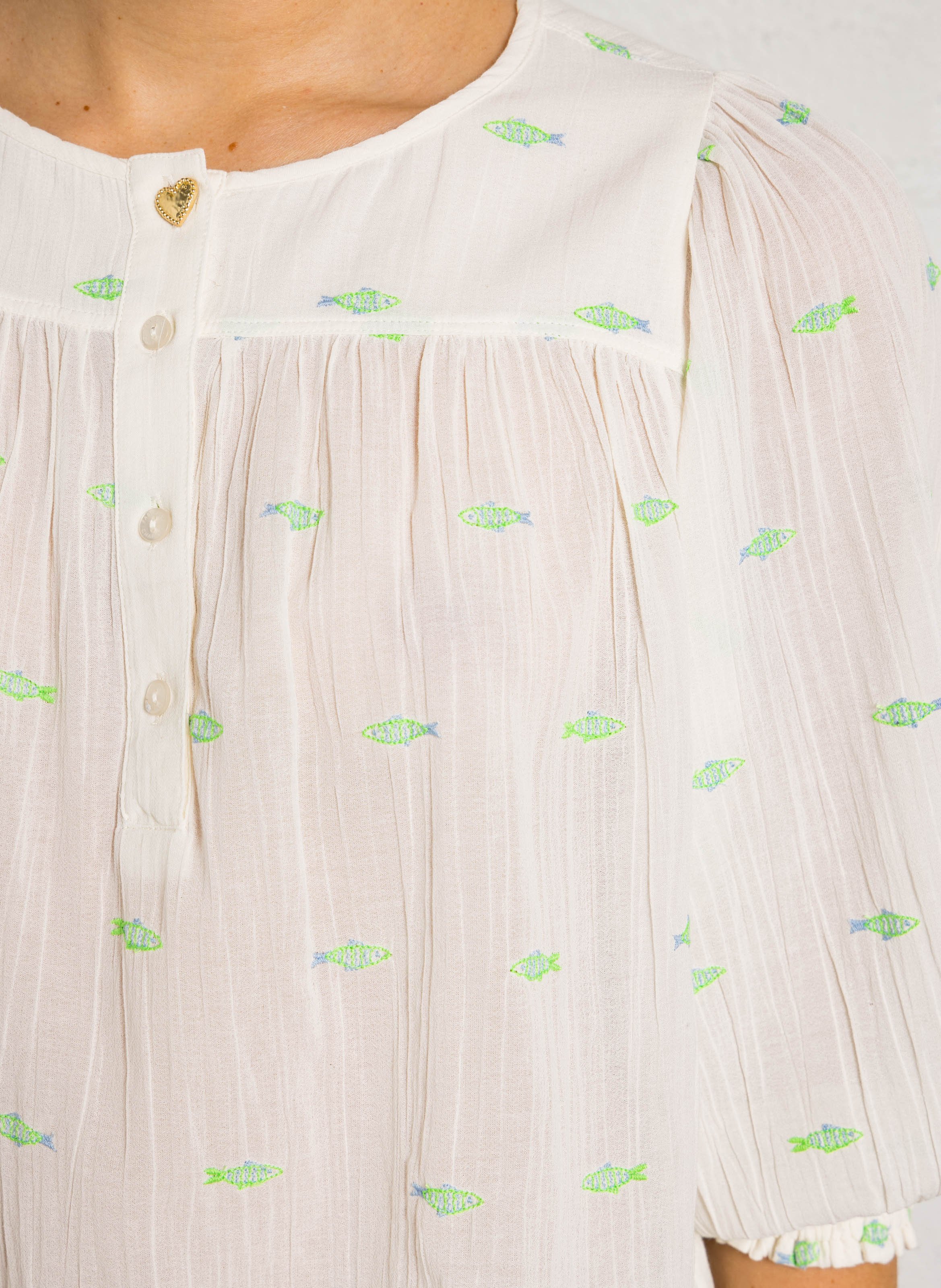 Ruimvallende blouse met ronde hals FABIENNE CHAPOT Wit