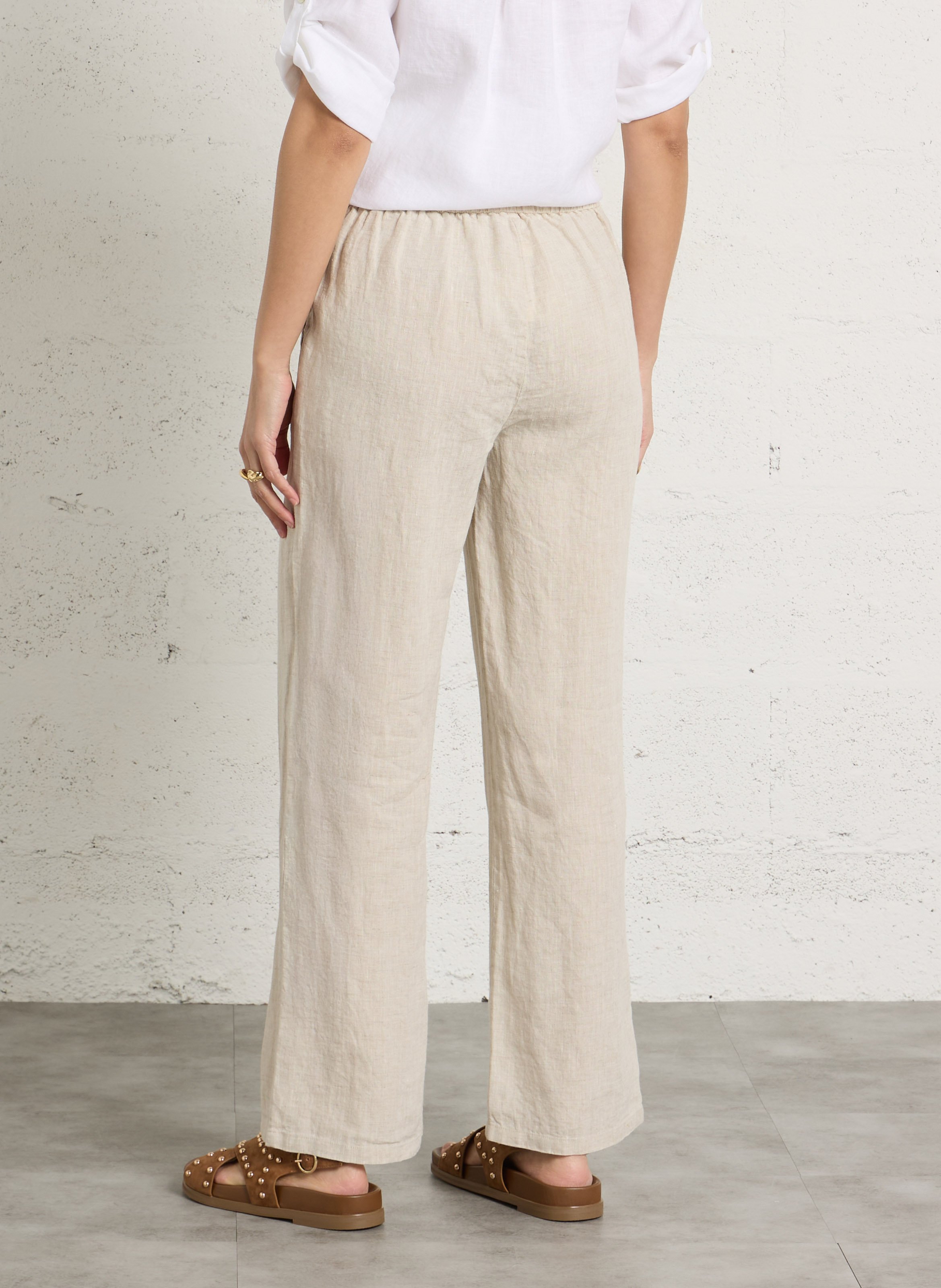 Pantalon droit en lin  SUD EXPRESS Beige